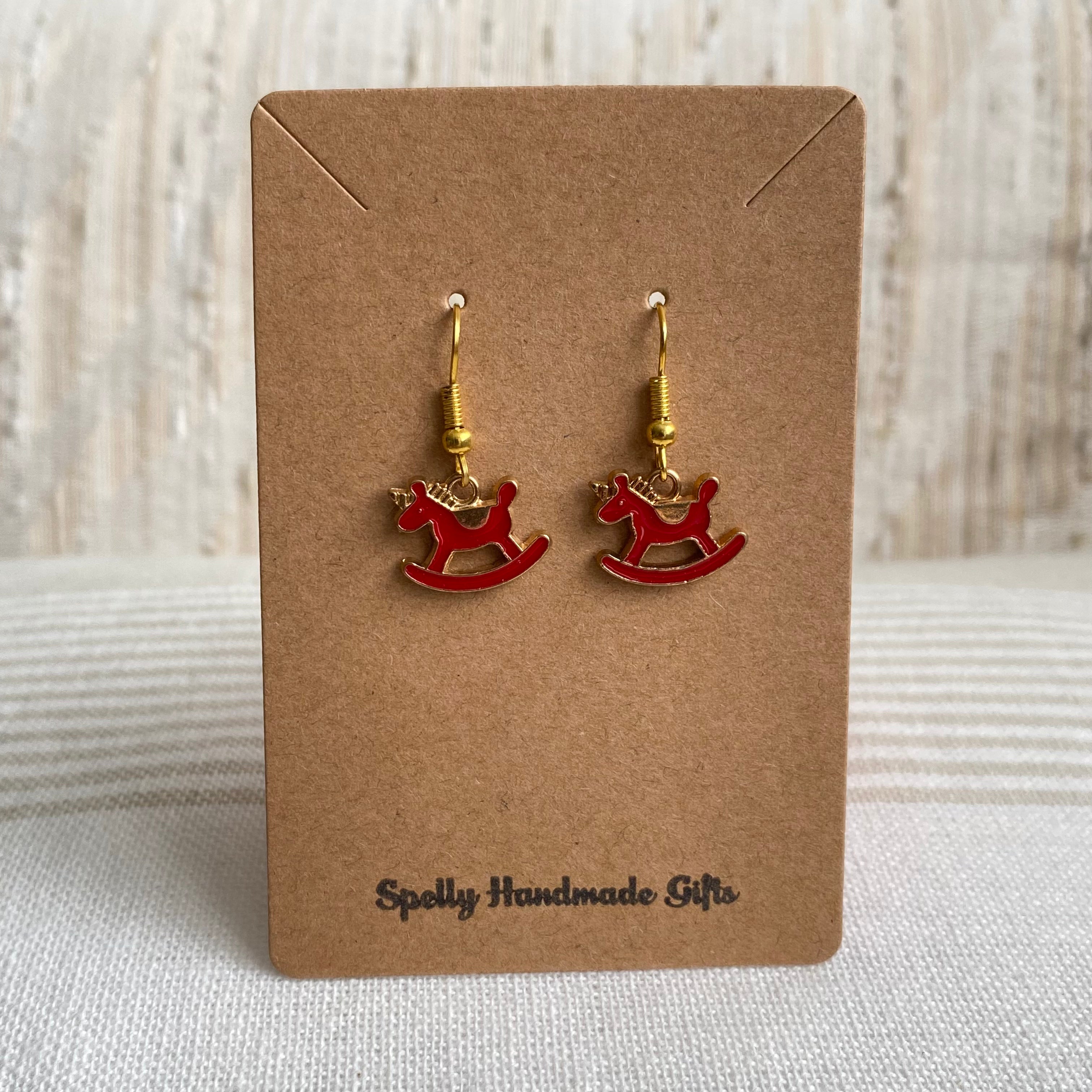 Red Rocking Horse Unicorn Dangle Earrings