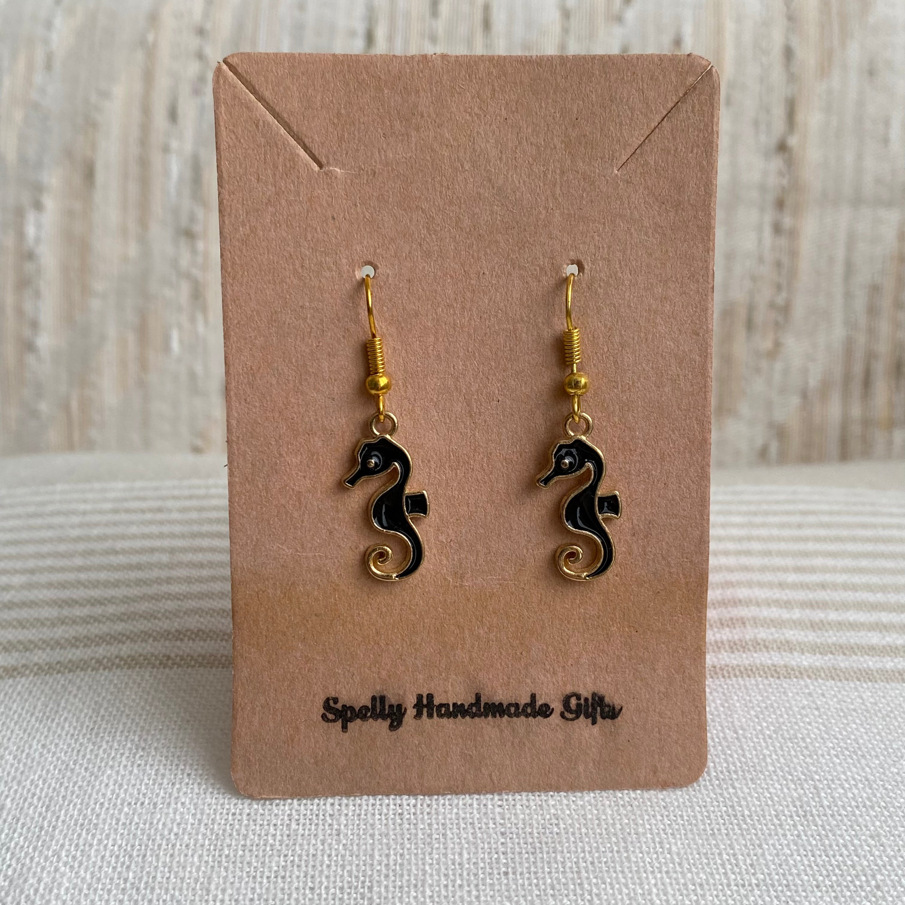 Black Seahorse Dangle Earrings
