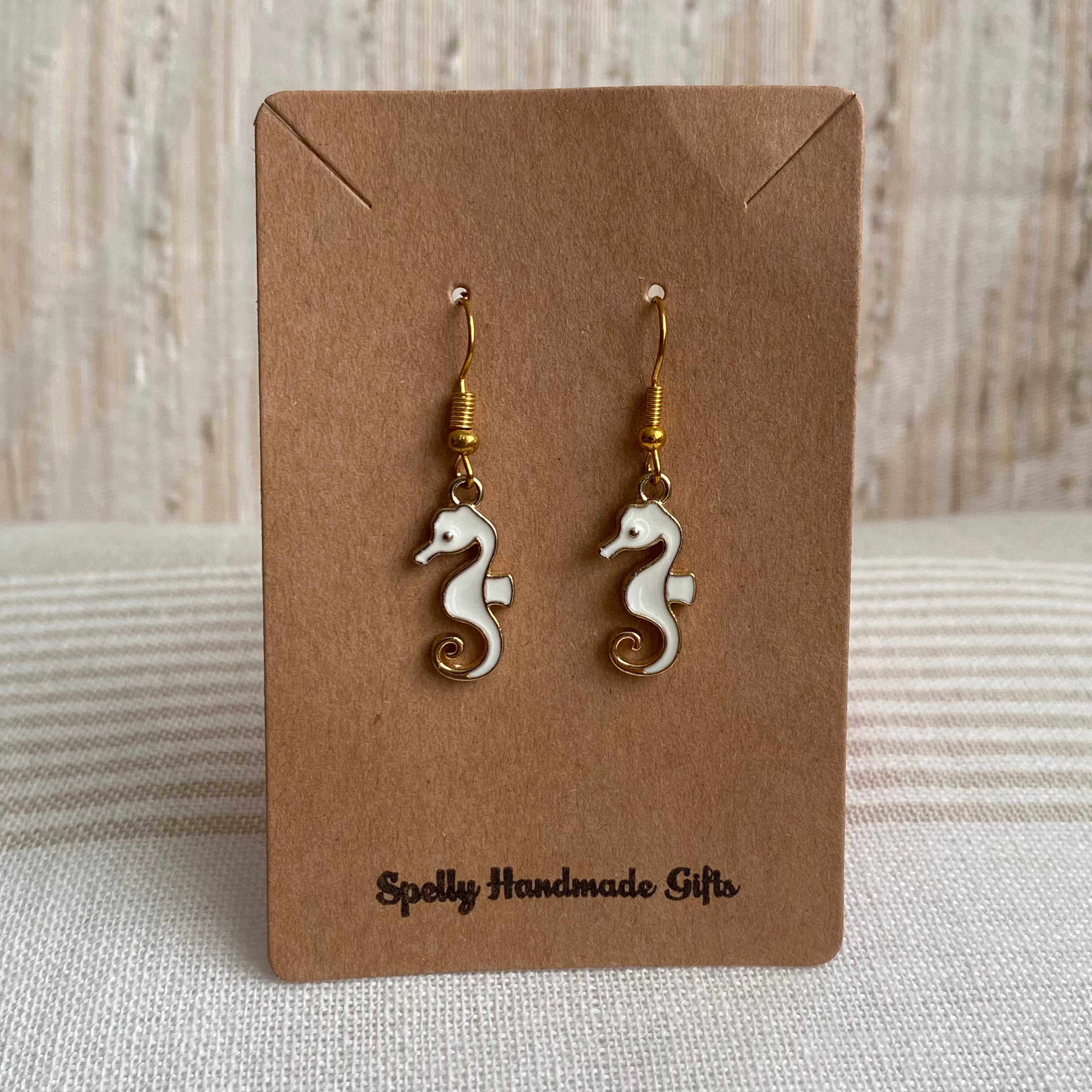 White Seahorse Dangle Earrings