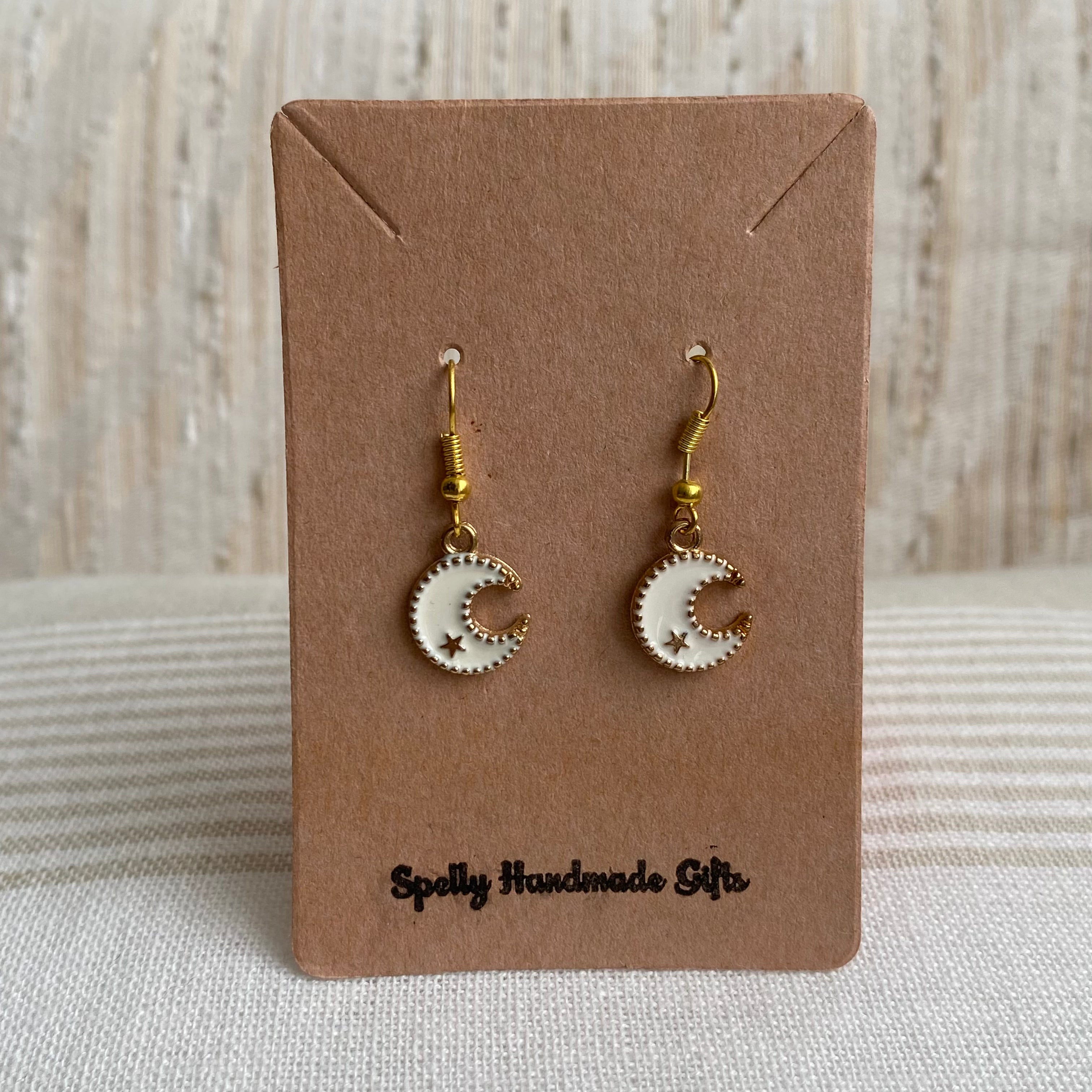 White Moon Dangle Earrings