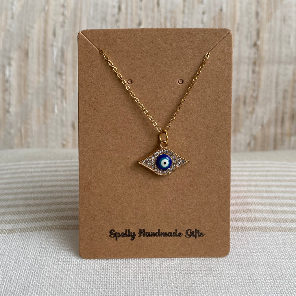 Gold Sparkle Evil Eye of Protection Pendant Necklace