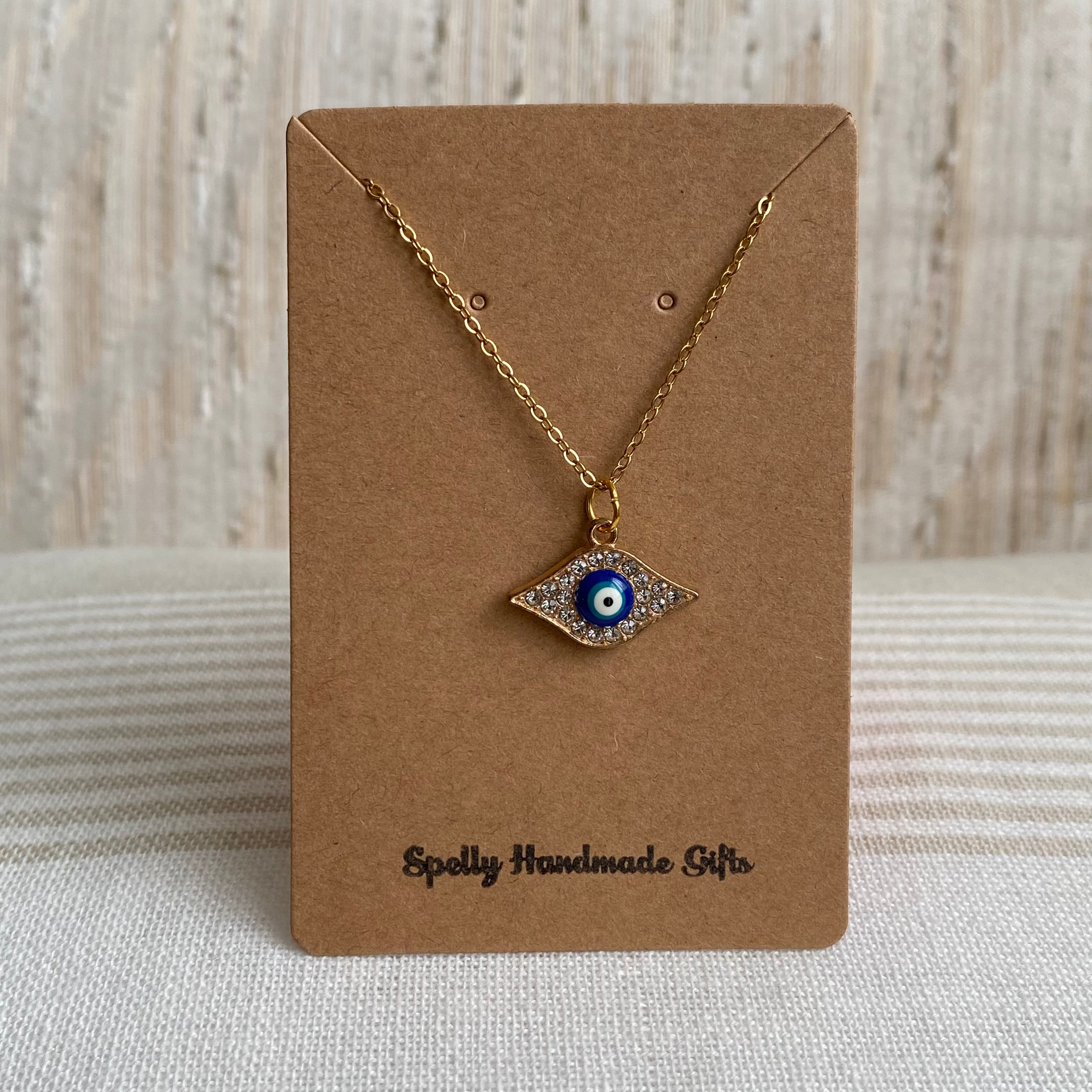 Gold Sparkle Evil Eye of Protection Pendant Necklace
