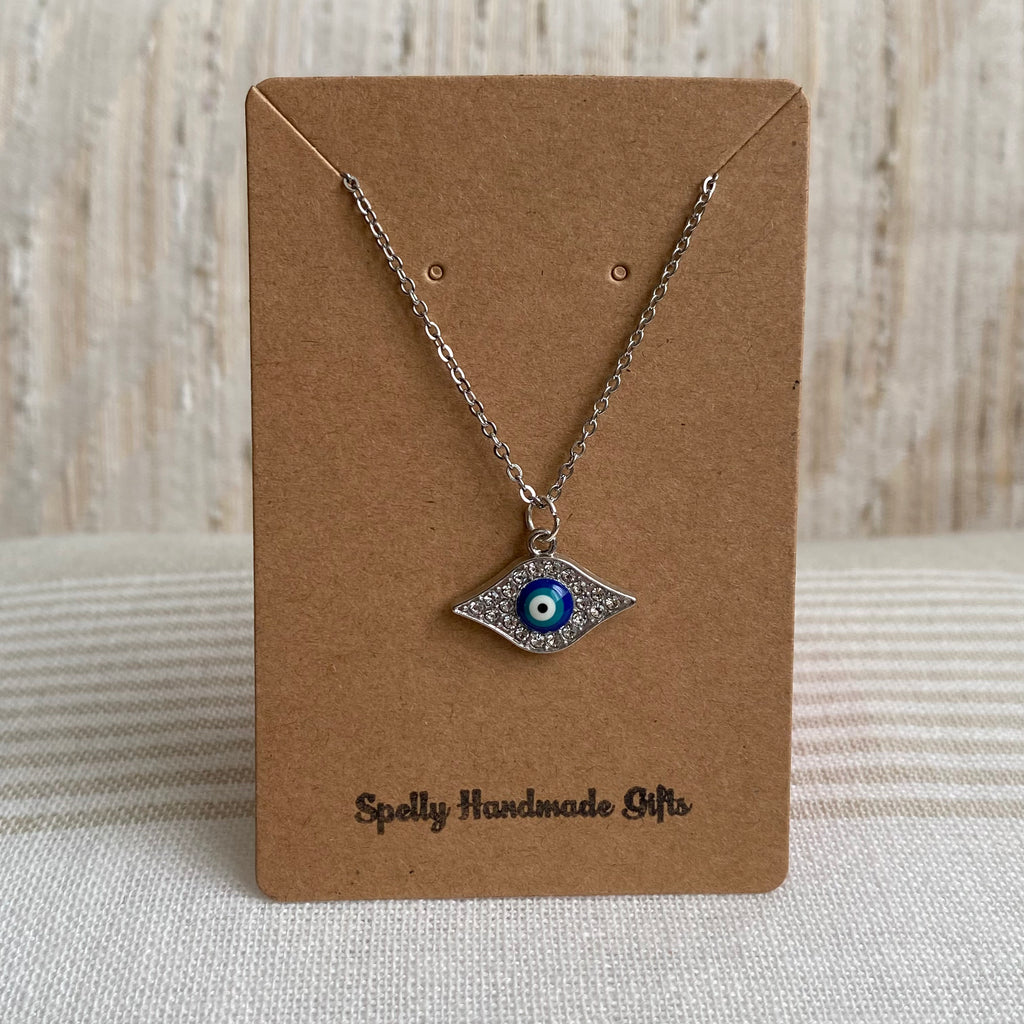 Silver Sparkle Evil Eye of Protection Pendant Necklace