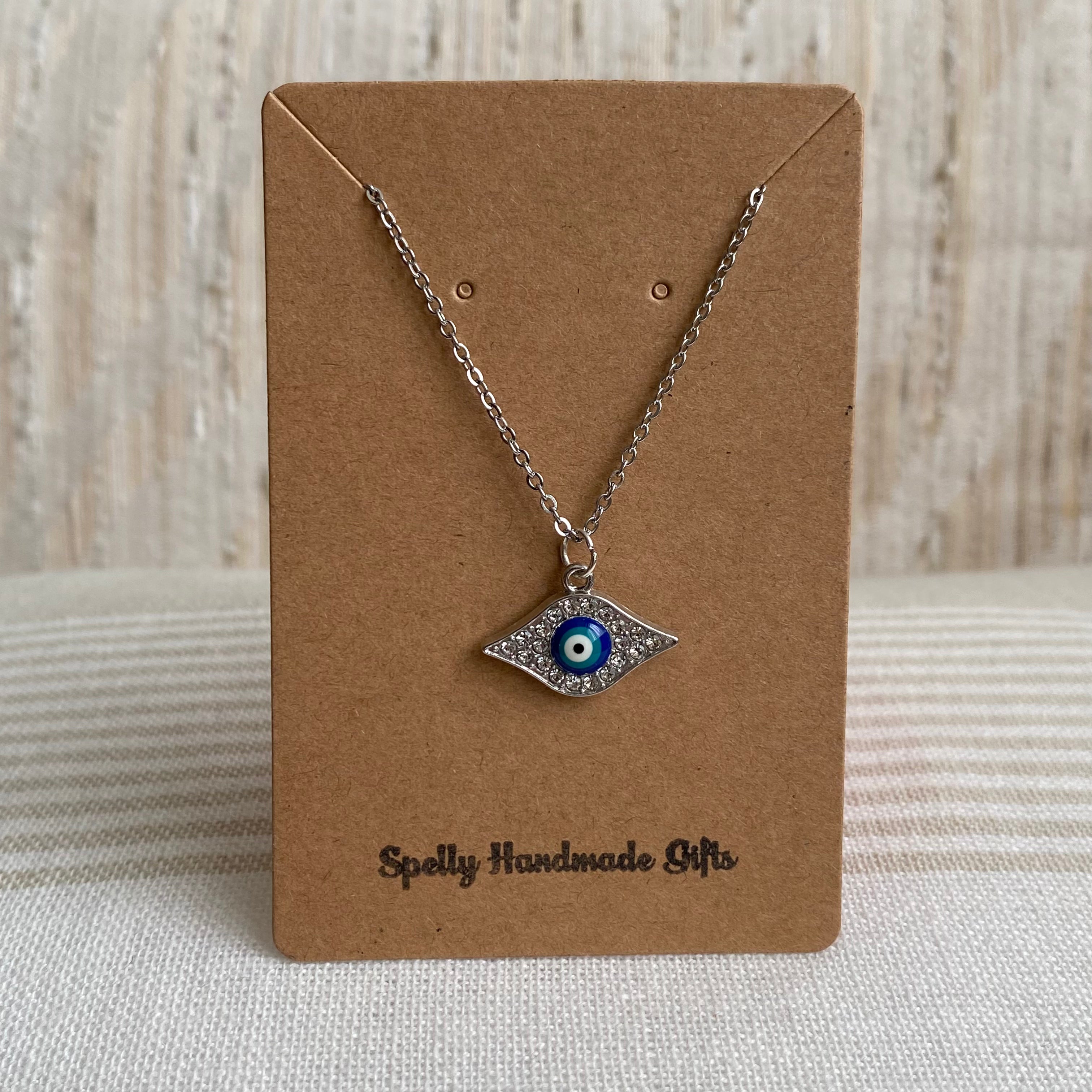Silver Sparkle Evil Eye of Protection Pendant Necklace