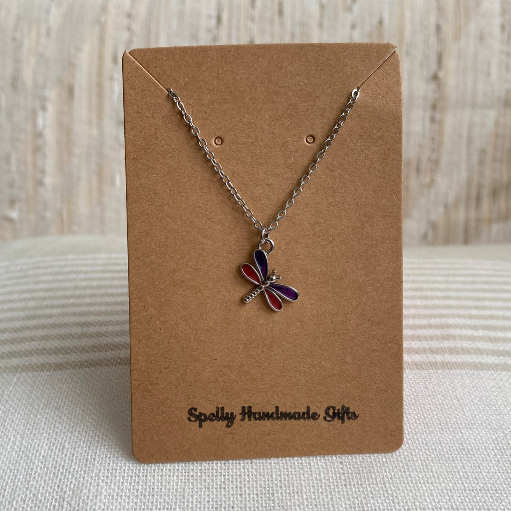 Silver Purple Dragonfly Pendant Necklace