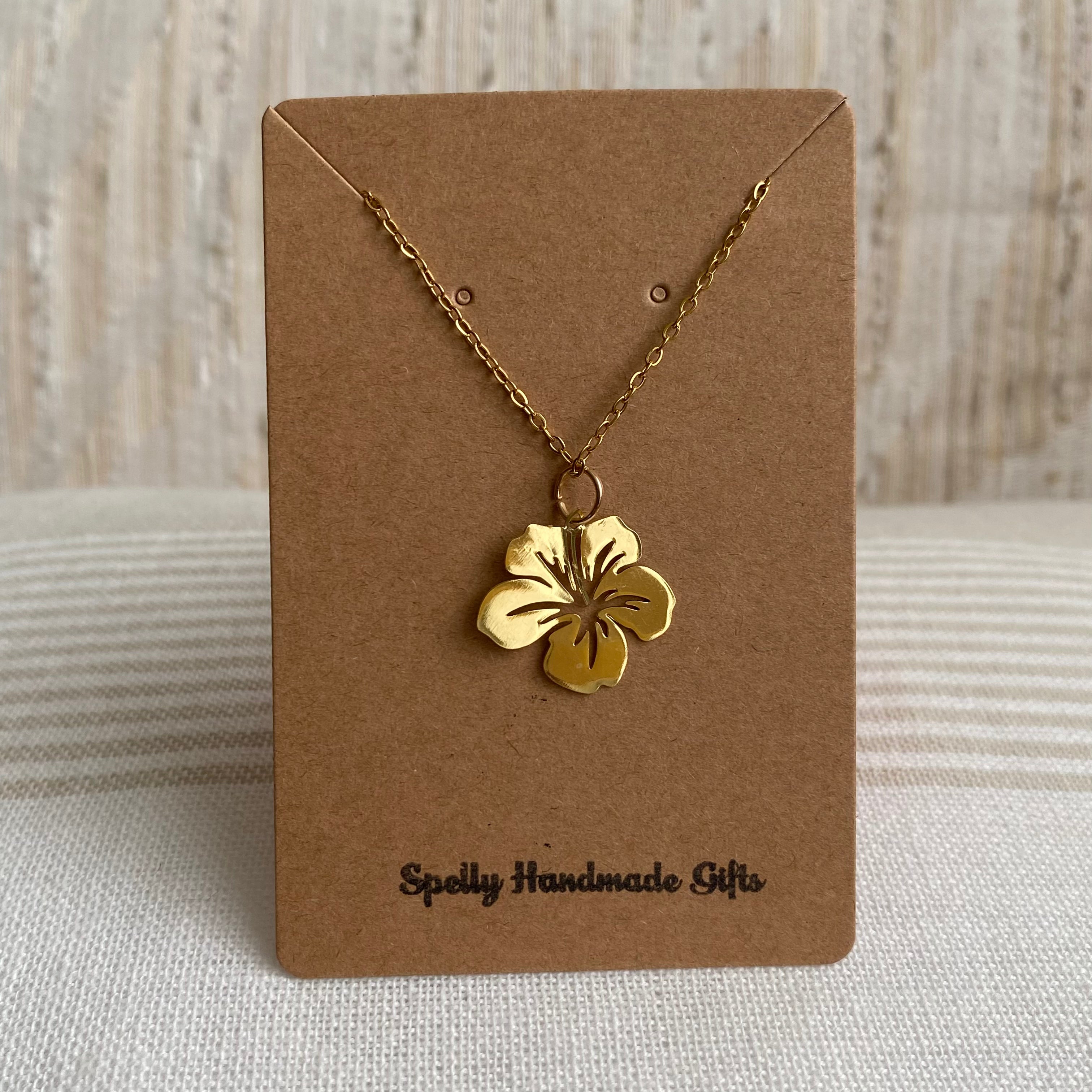 Gold Hibiscus Pendant Necklace