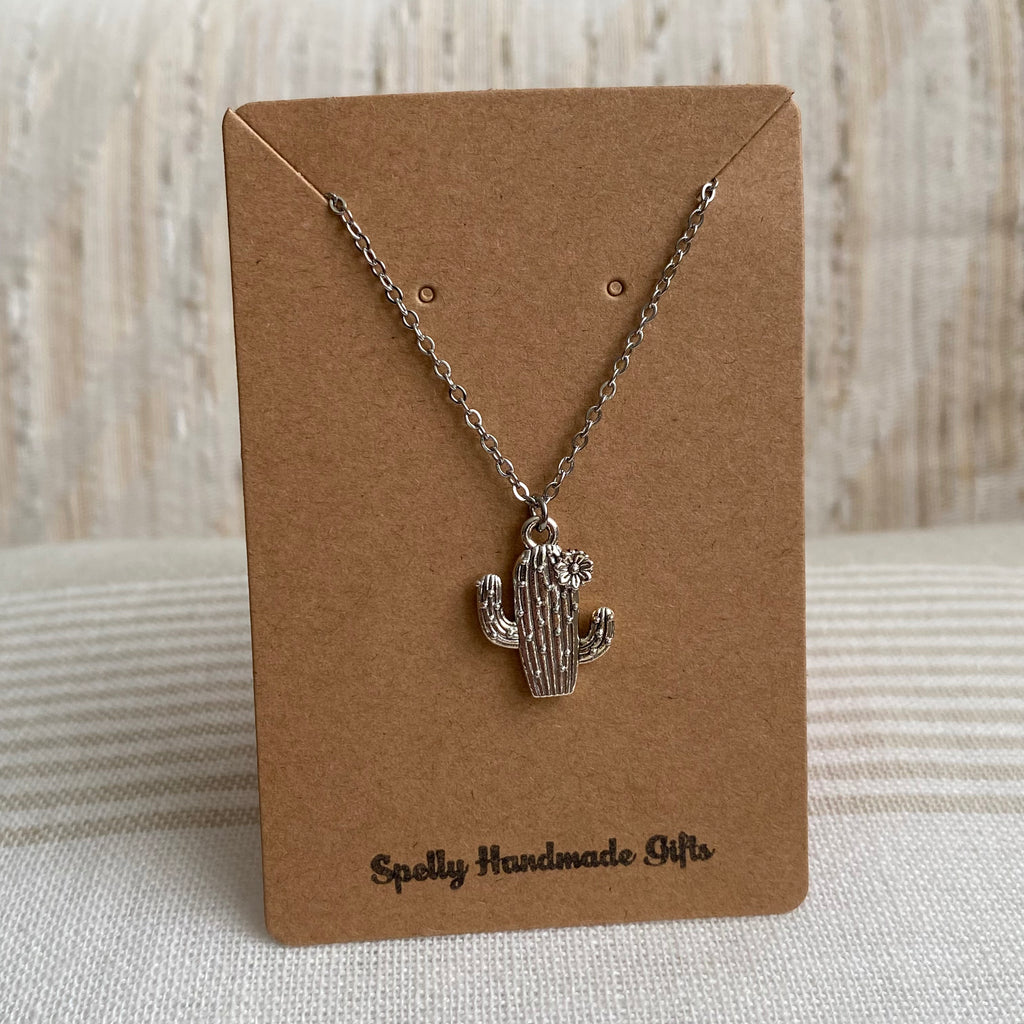 Silver Flowering Cactus Pendant Necklace