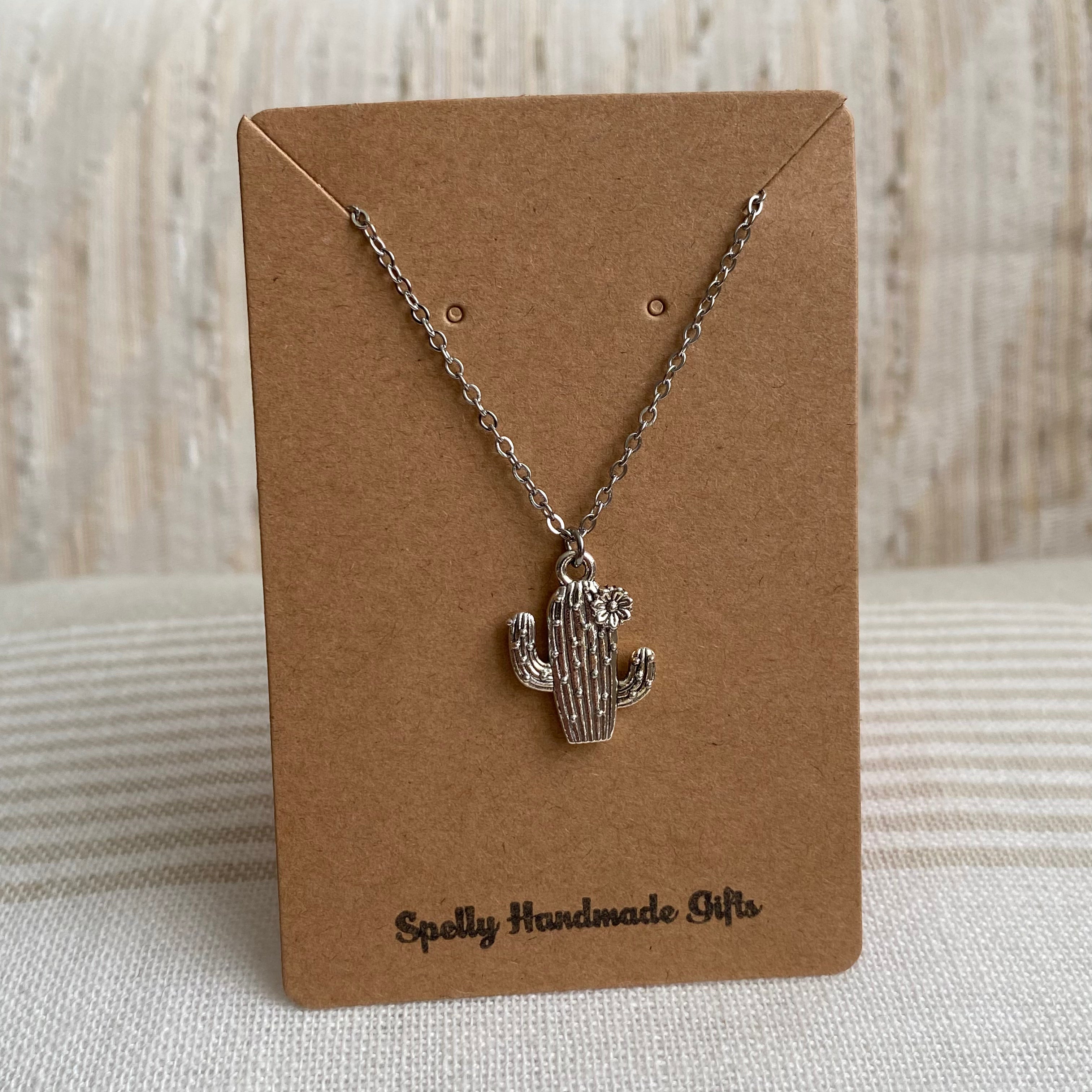 Silver Flowering Cactus Pendant Necklace