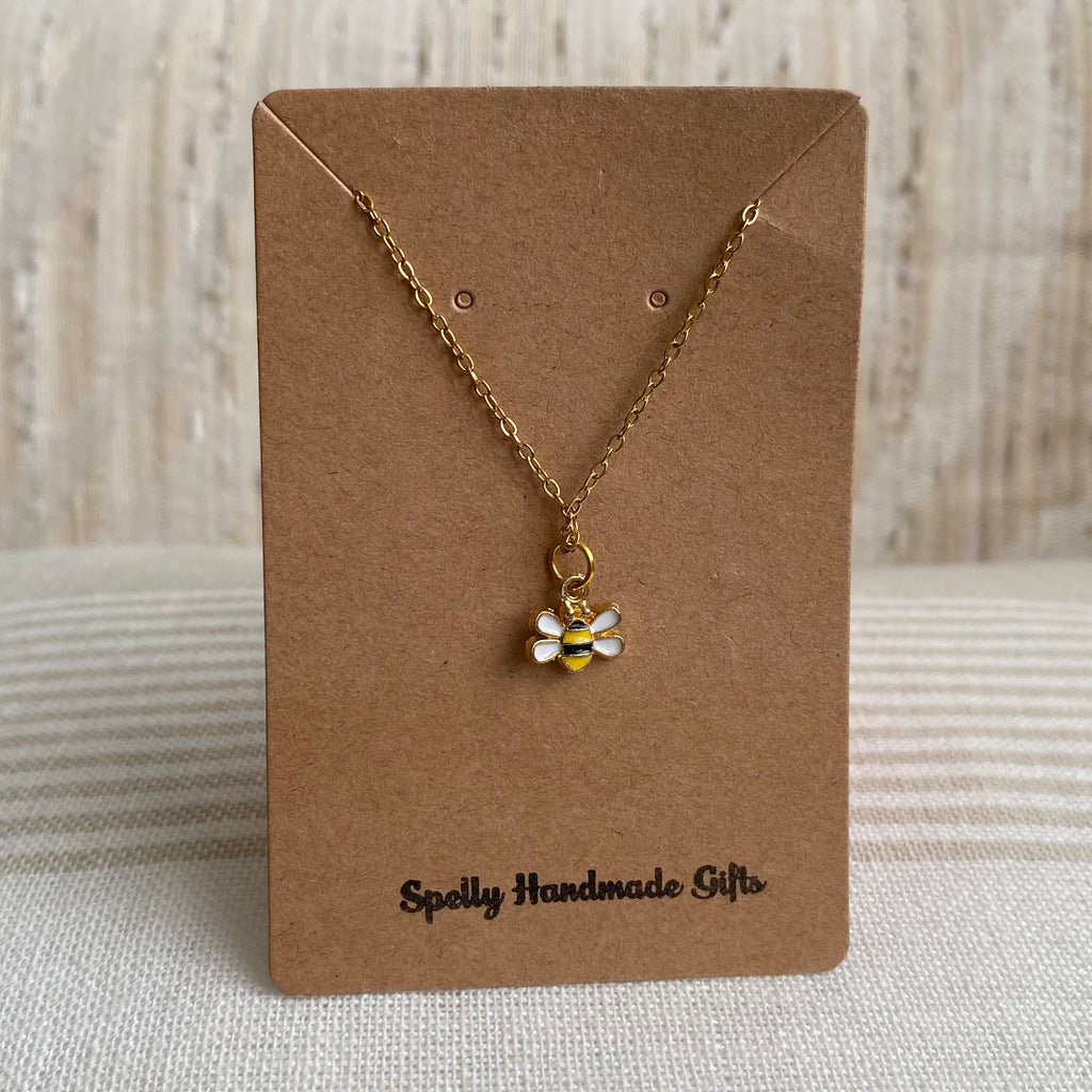 Gold Buzzing Bumble Bee Pendant Necklace