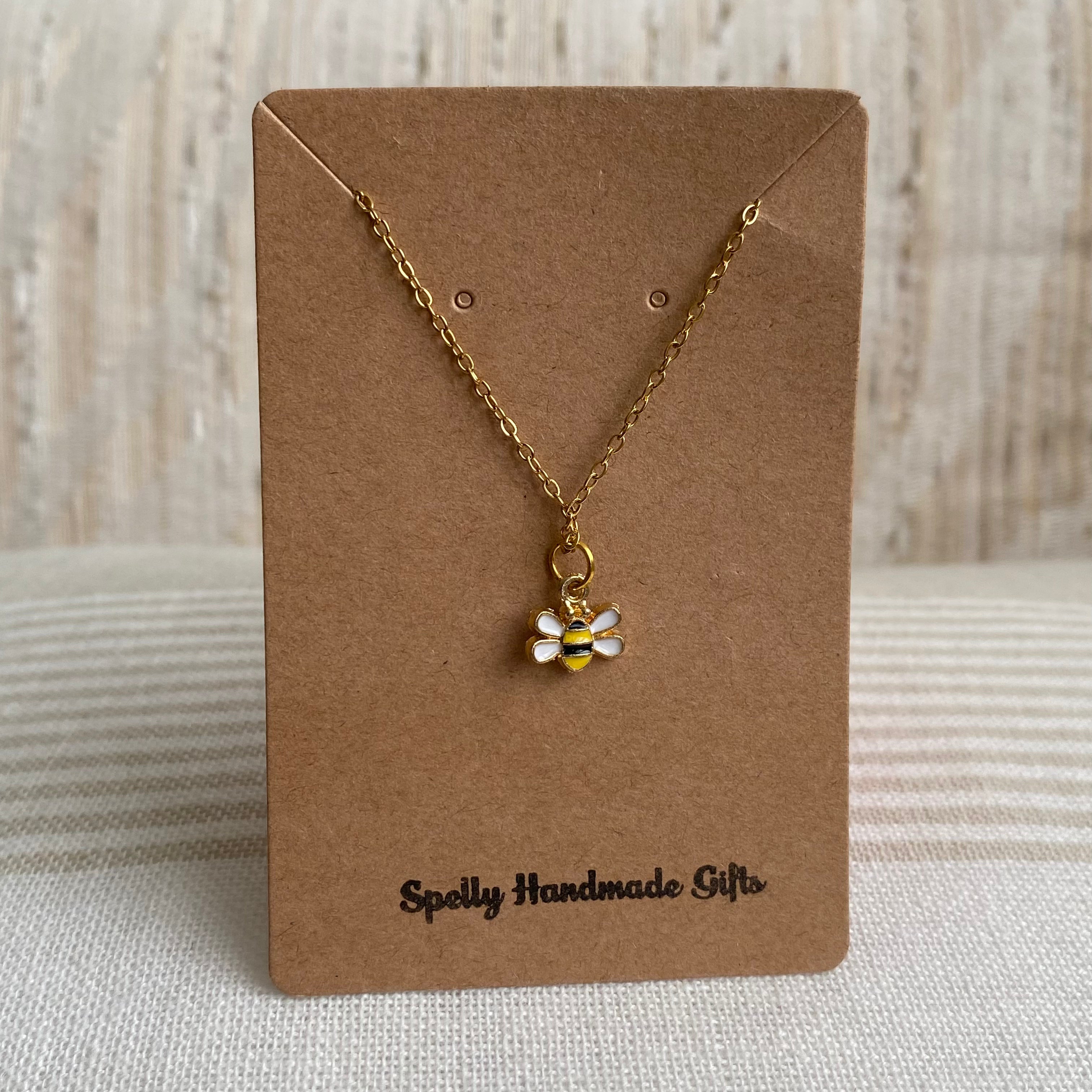 Gold Buzzing Bumble Bee Pendant Necklace