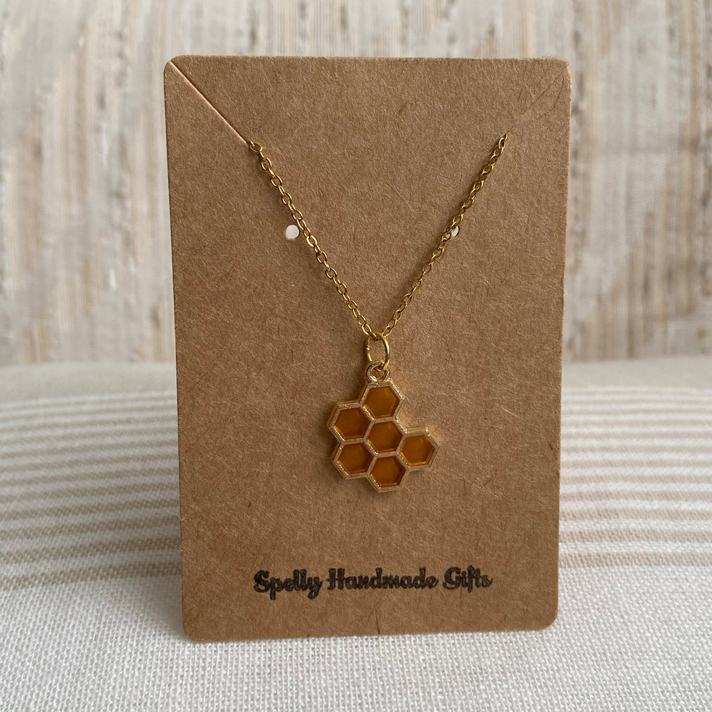 Gold Honeycomb Pendant Necklace