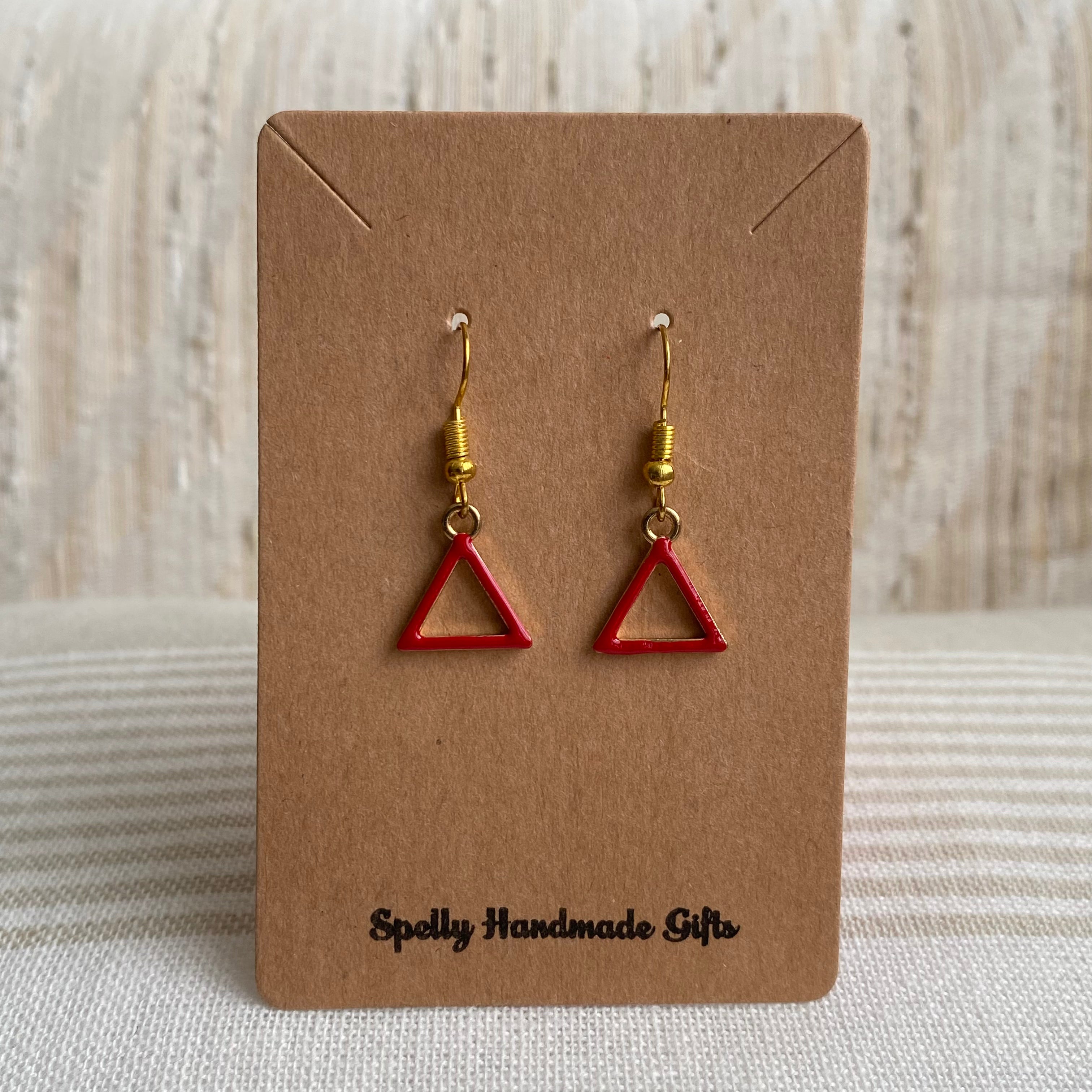 Red Triangle Dangle Earrings