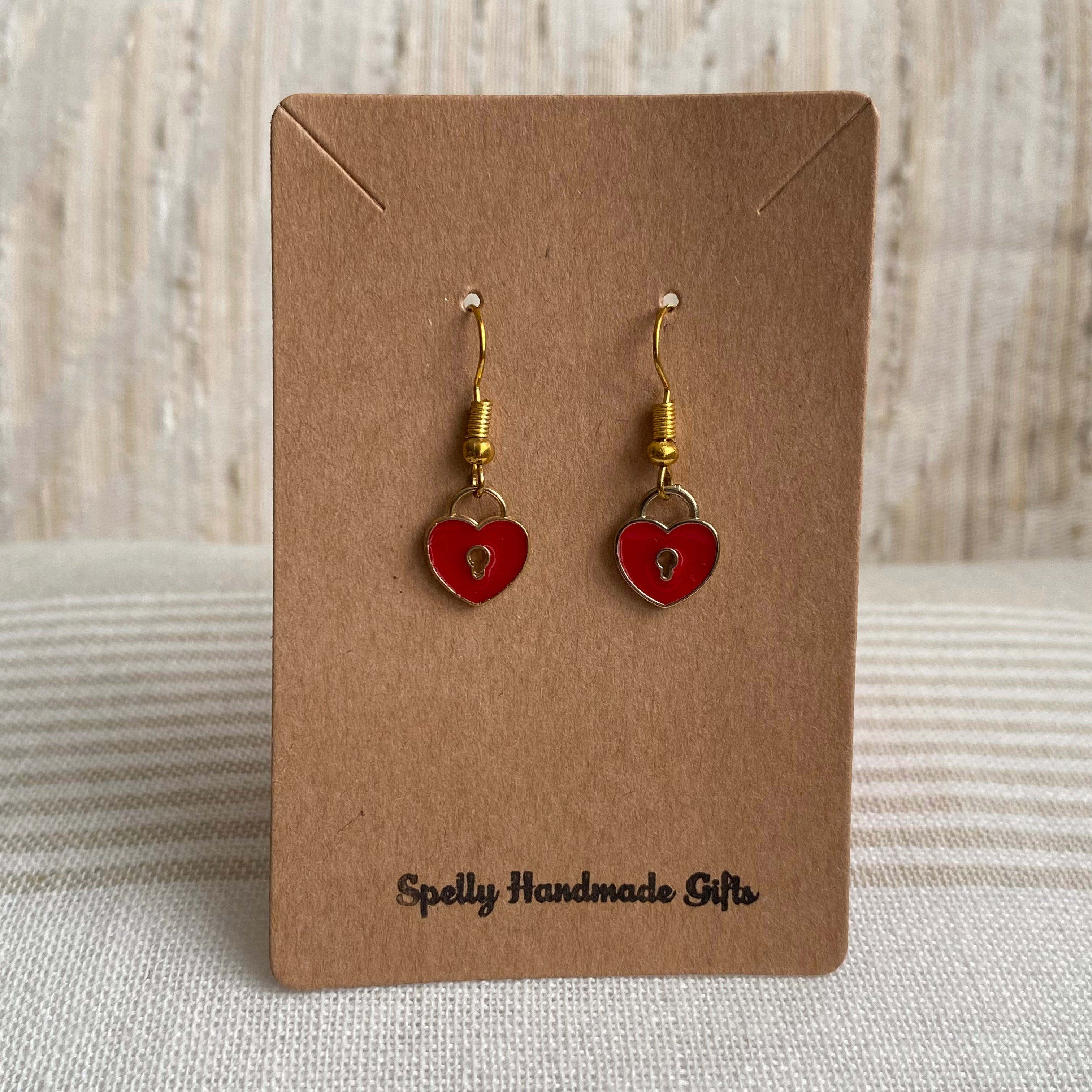Red Heart Lock Dangle Earrings