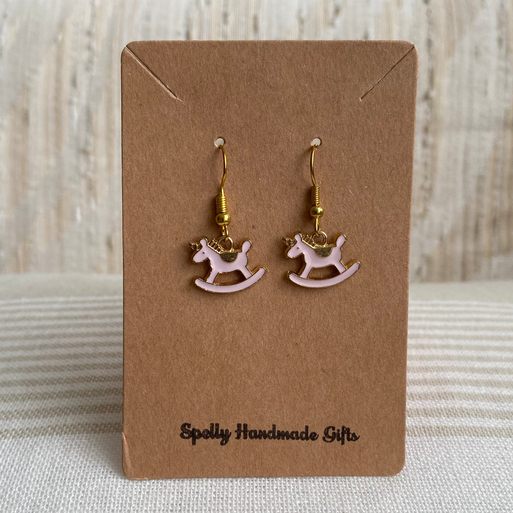 Pink Rocking Horse Unicorn Dangle Earrings