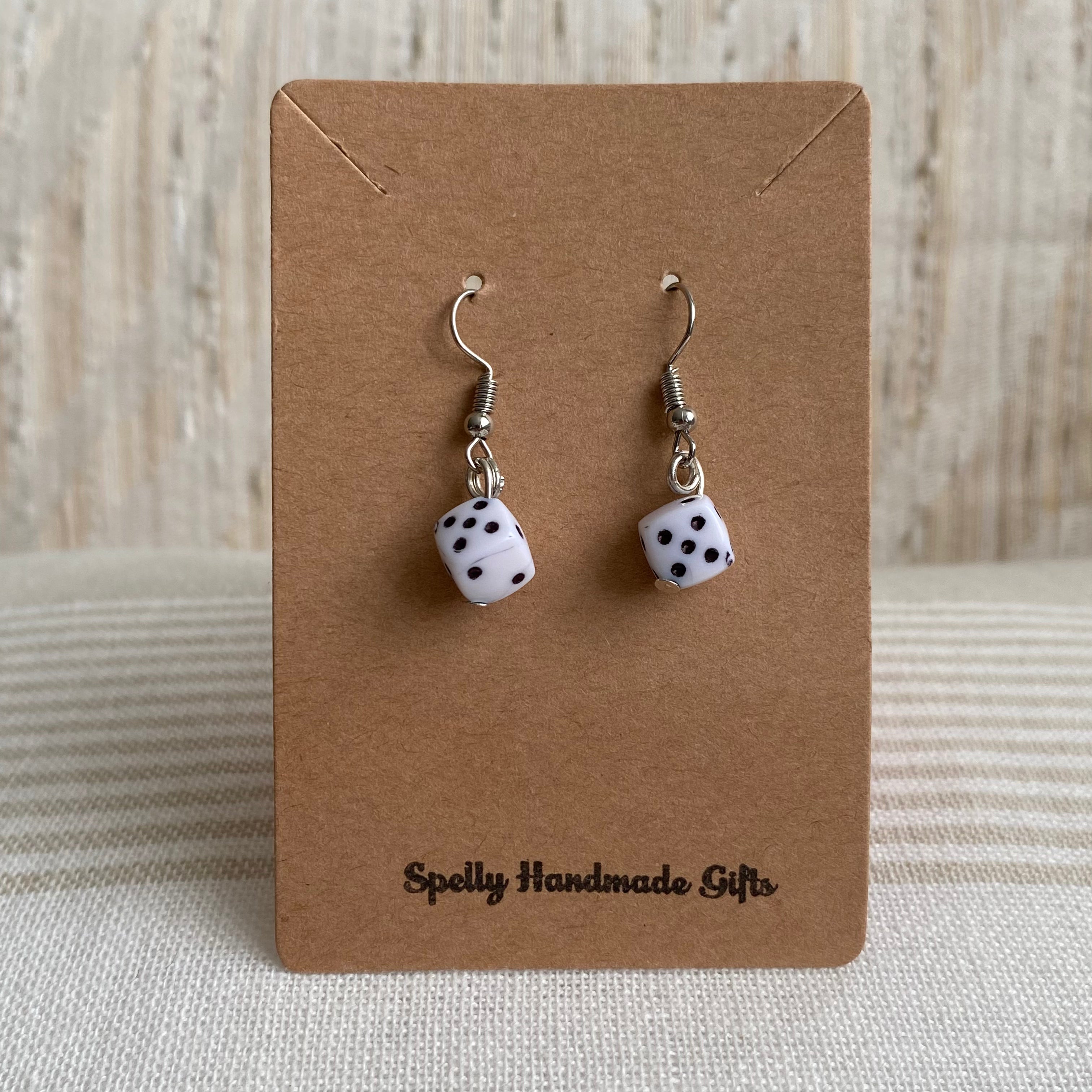 White Lucky Dice Dangle Earrings