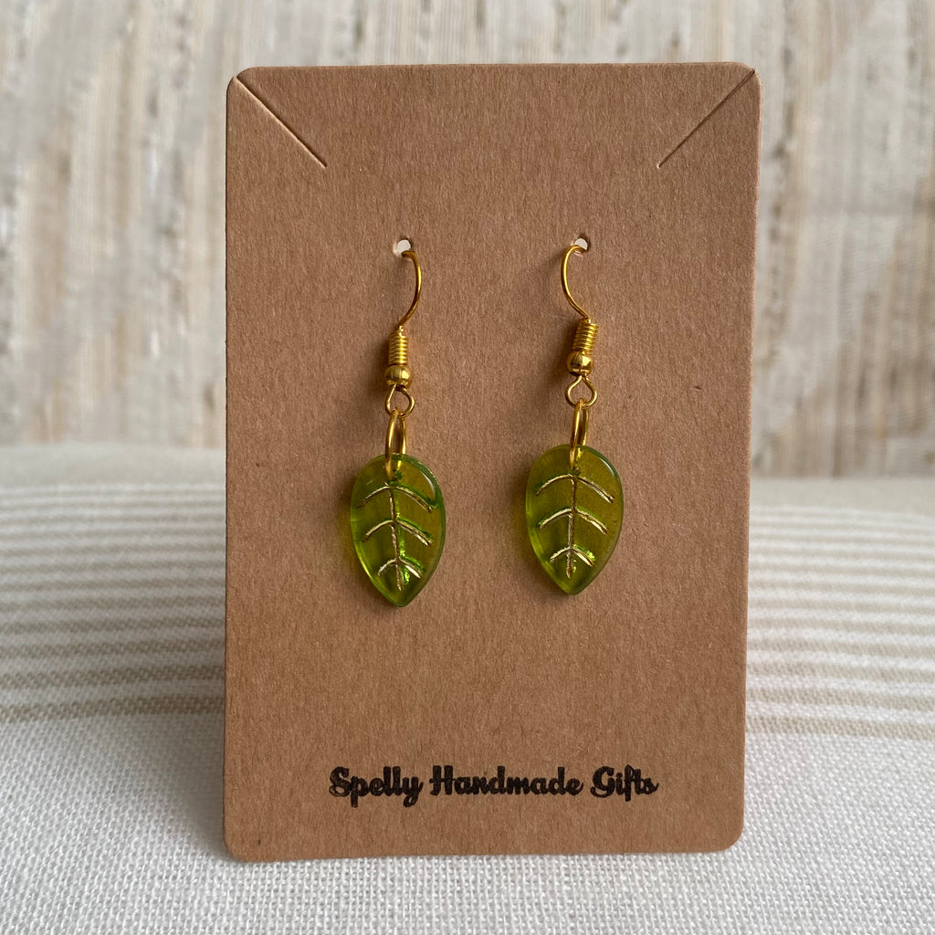 Green Leaf Dangle Earrings
