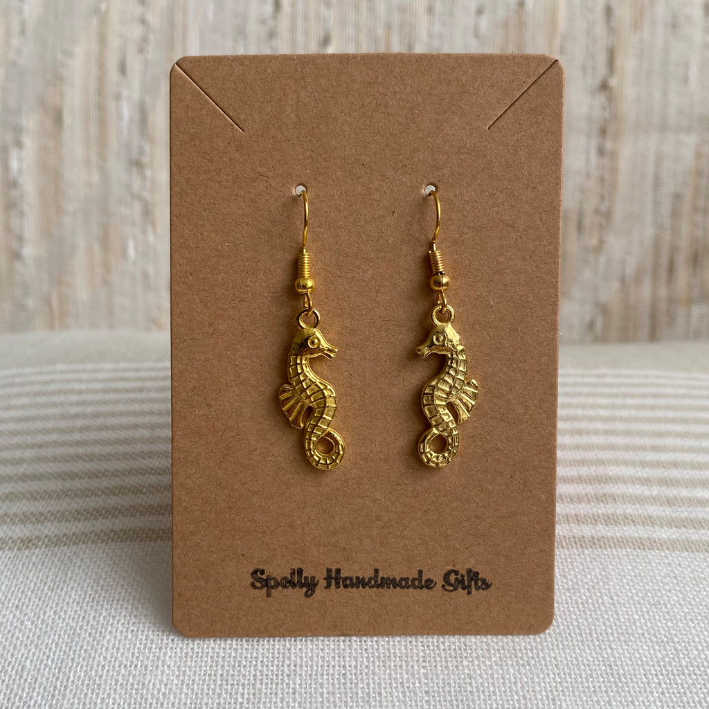 Gold Seahorse Dangle Earrings