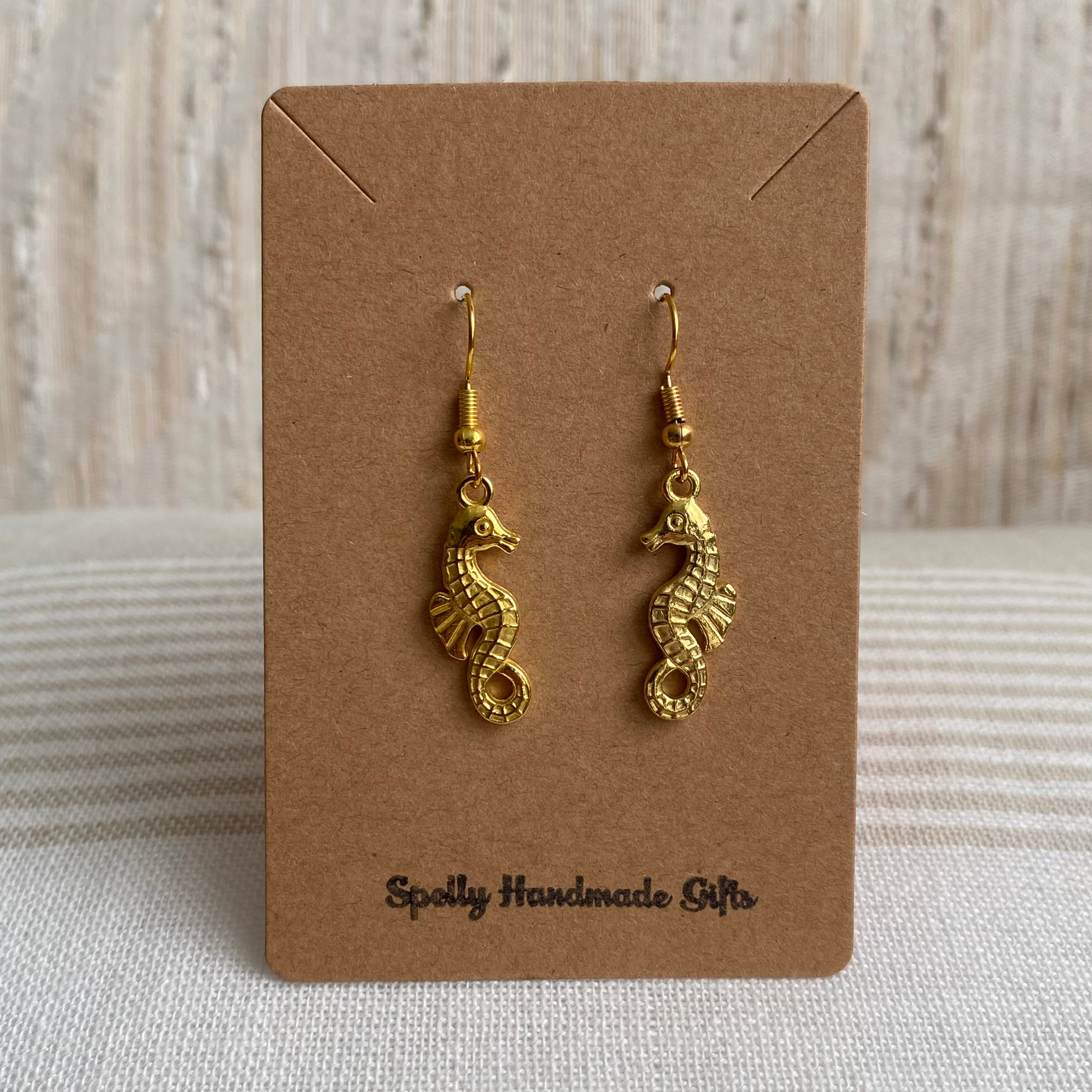 Gold Seahorse Dangle Earrings