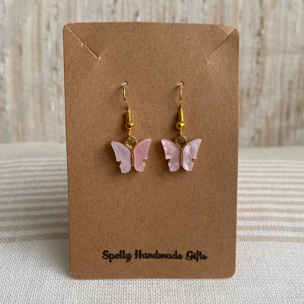 Pastel Pink Butterfly Dangle Earrings