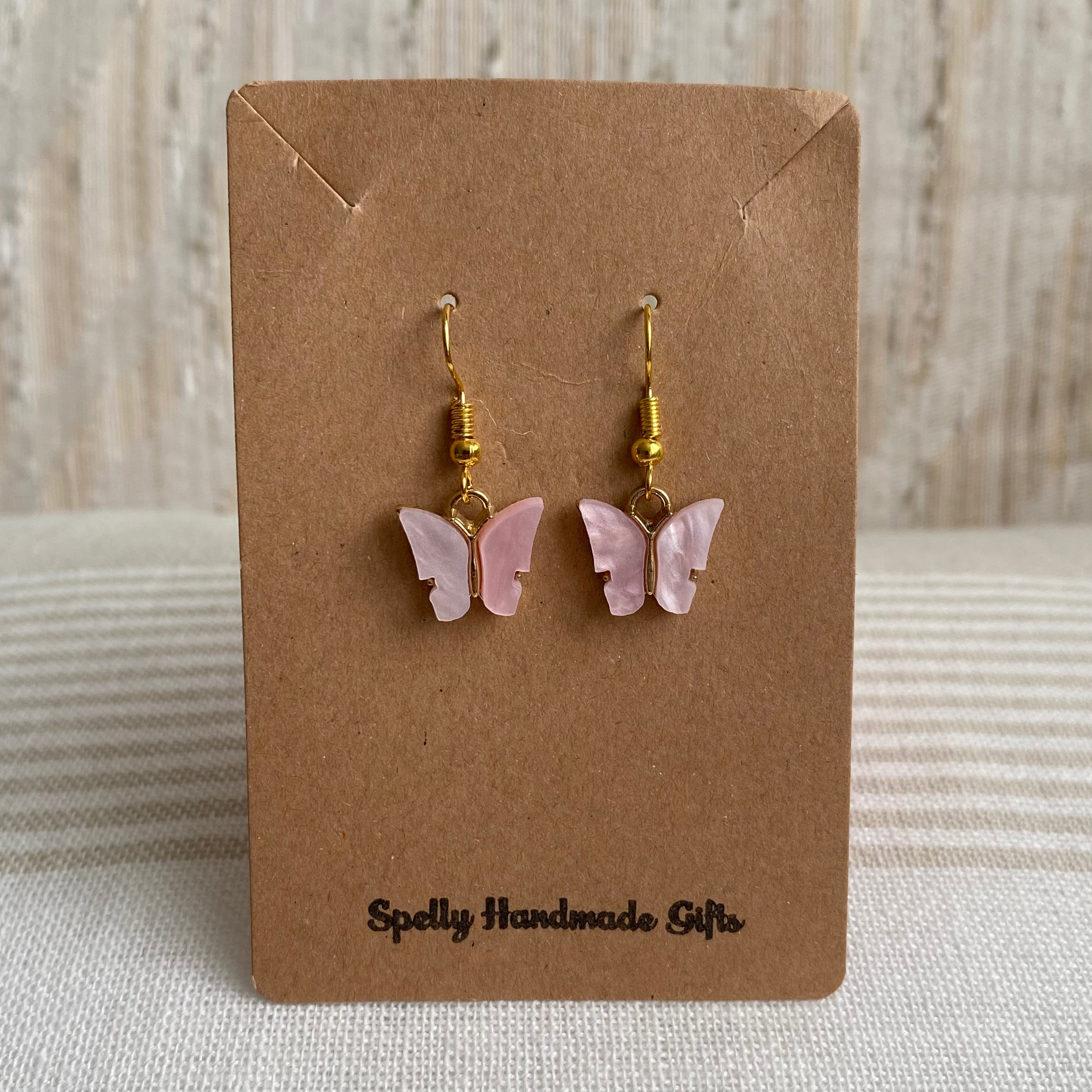 Pastel Pink Butterfly Dangle Earrings
