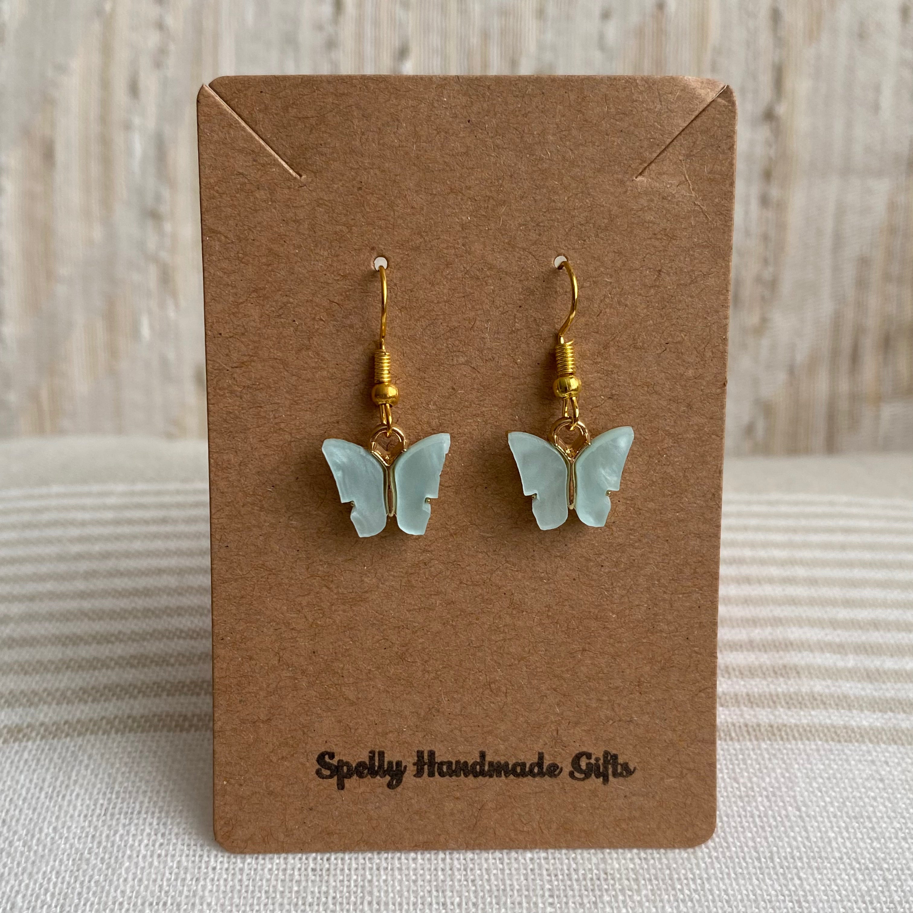 Blue Aquamarine Butterfly Dangle Earrings
