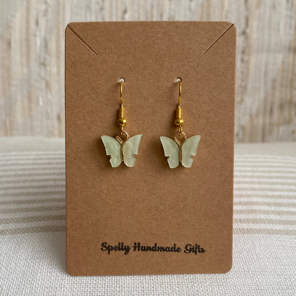 Pastel Yellow Butterfly Dangle Earrings