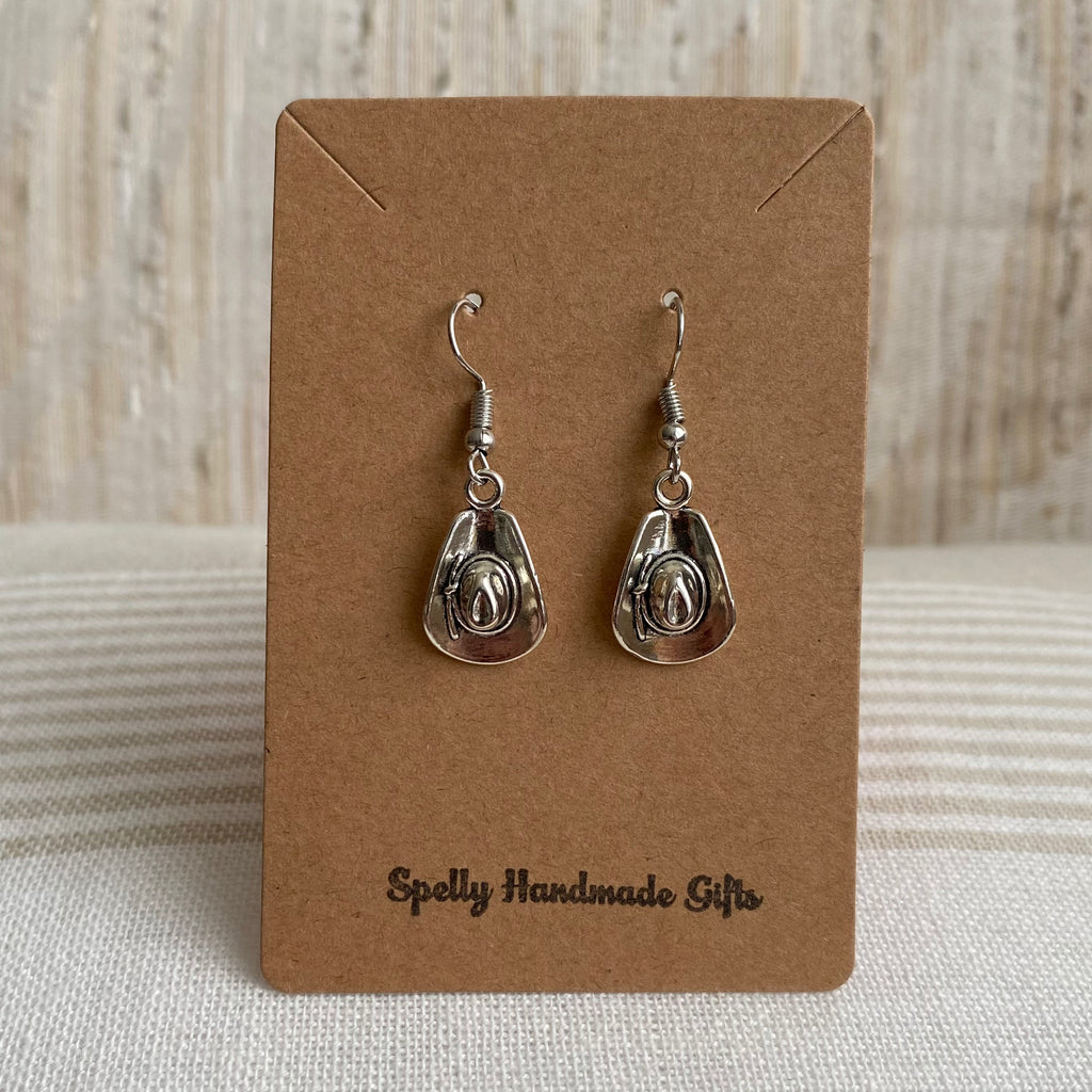 Silver Western Cowgirl Hat Dangle Earrings