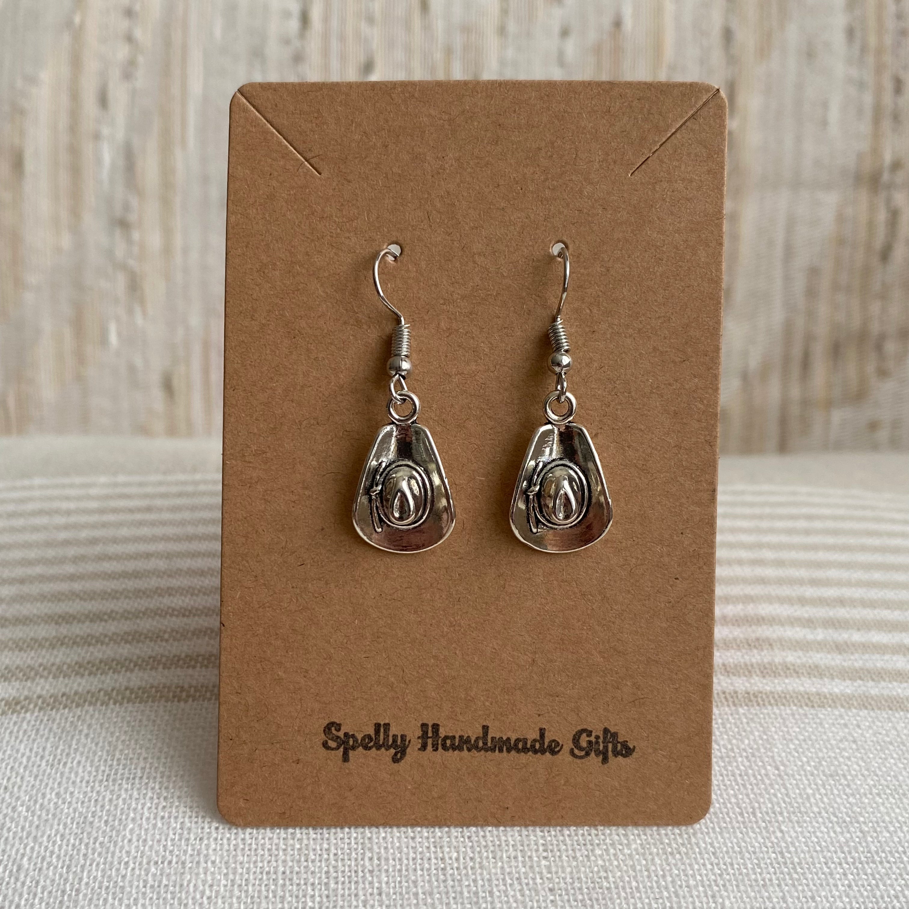 Silver Western Cowgirl Hat Dangle Earrings