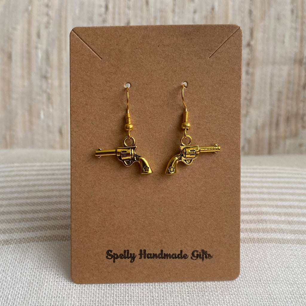 Gold Western Guns Dangle Earrings