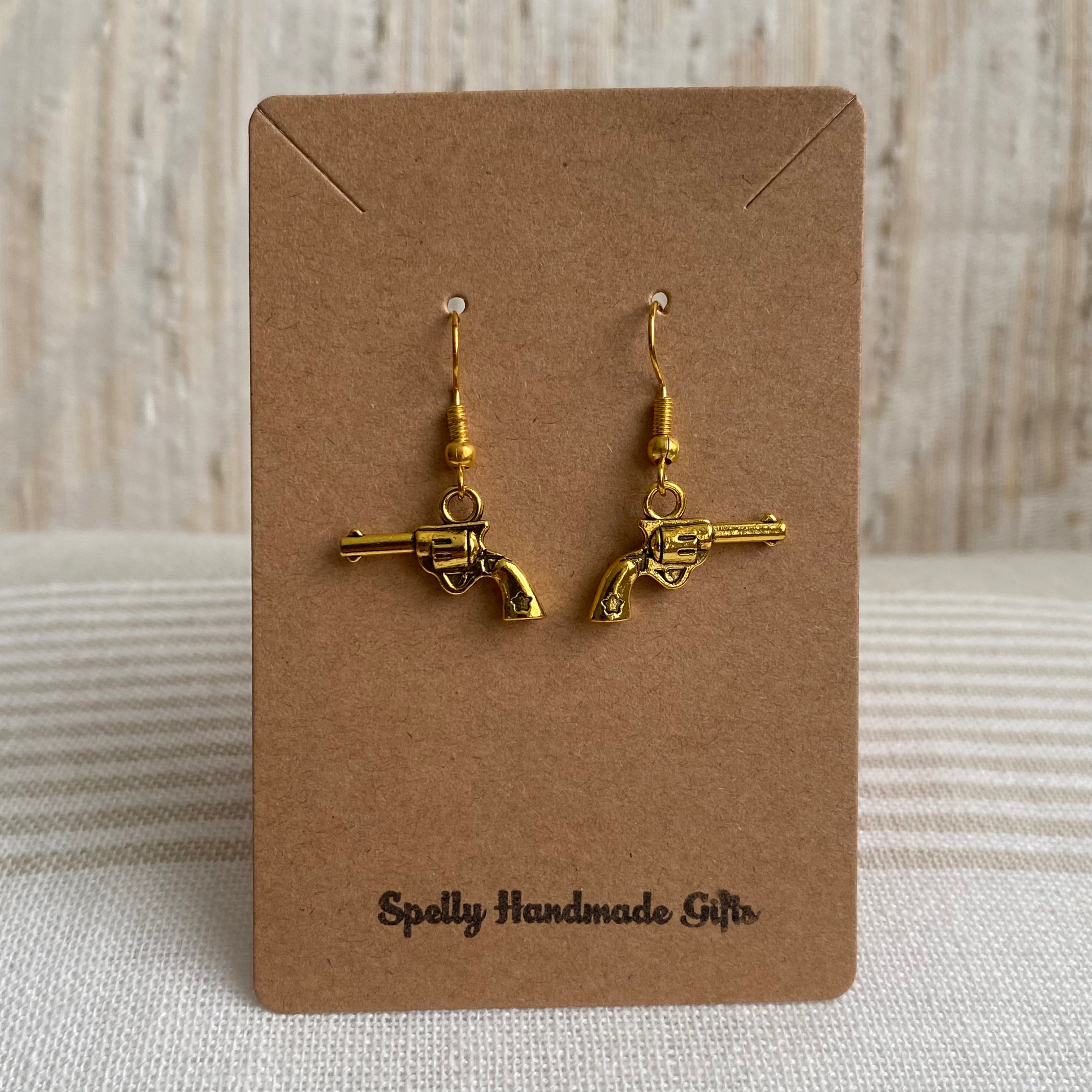Gold Western Guns Dangle Earrings