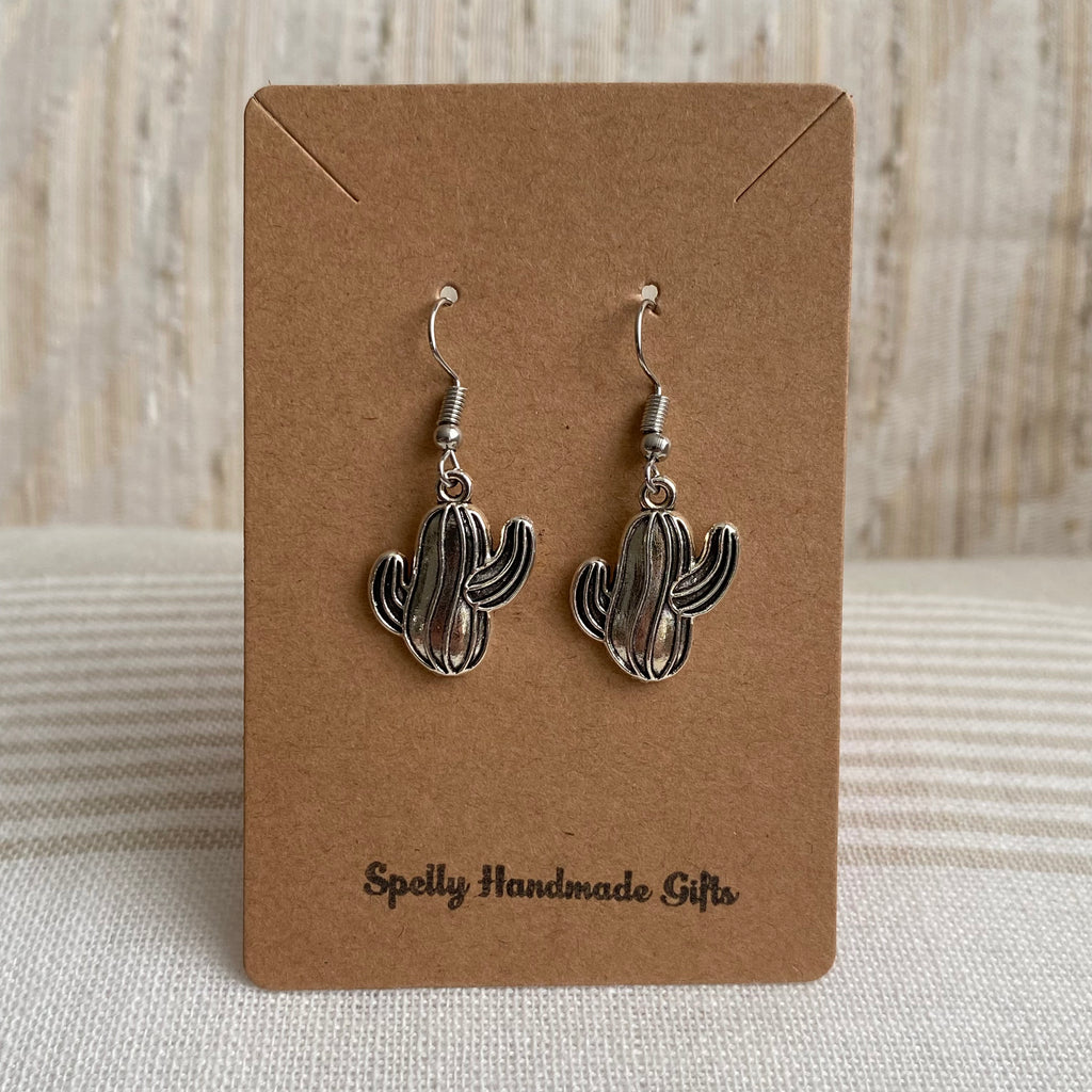 Silver Western Cactus Dangle Earrings
