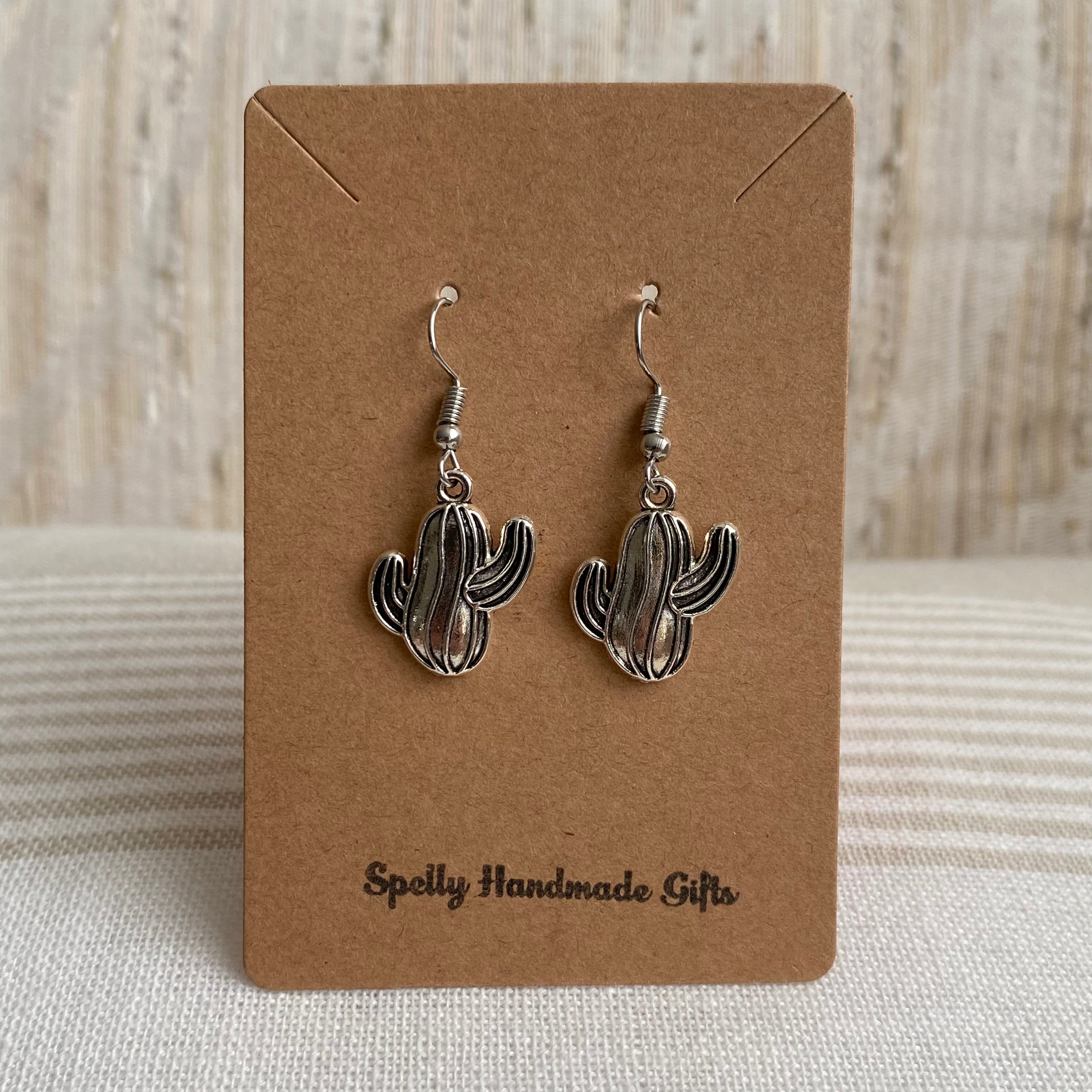 Silver Western Cactus Dangle Earrings