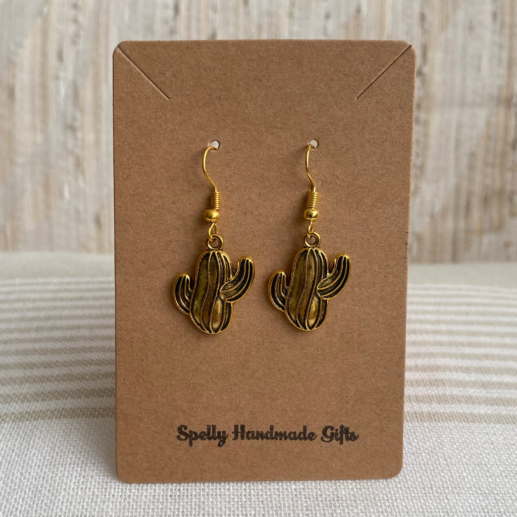 Gold Western Cactus Dangle Earrings