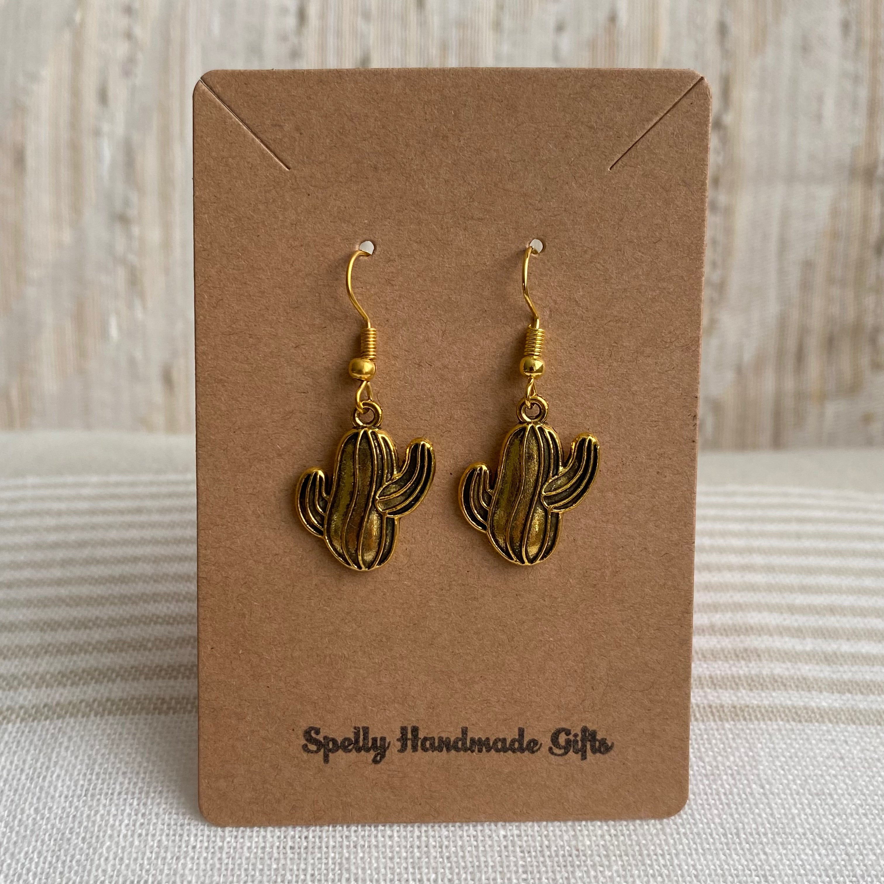 Gold Western Cactus Dangle Earrings