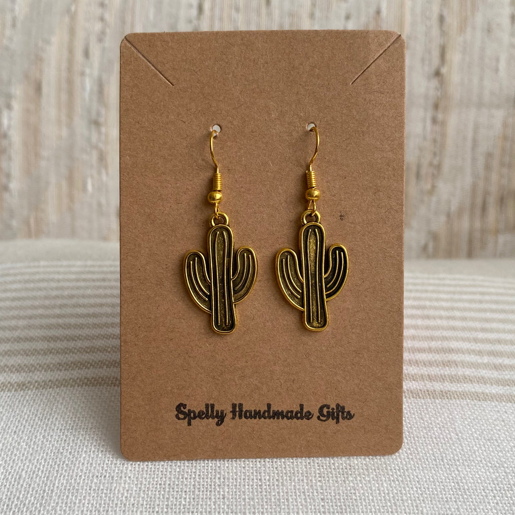 Gold Cactus Dangle Earrings