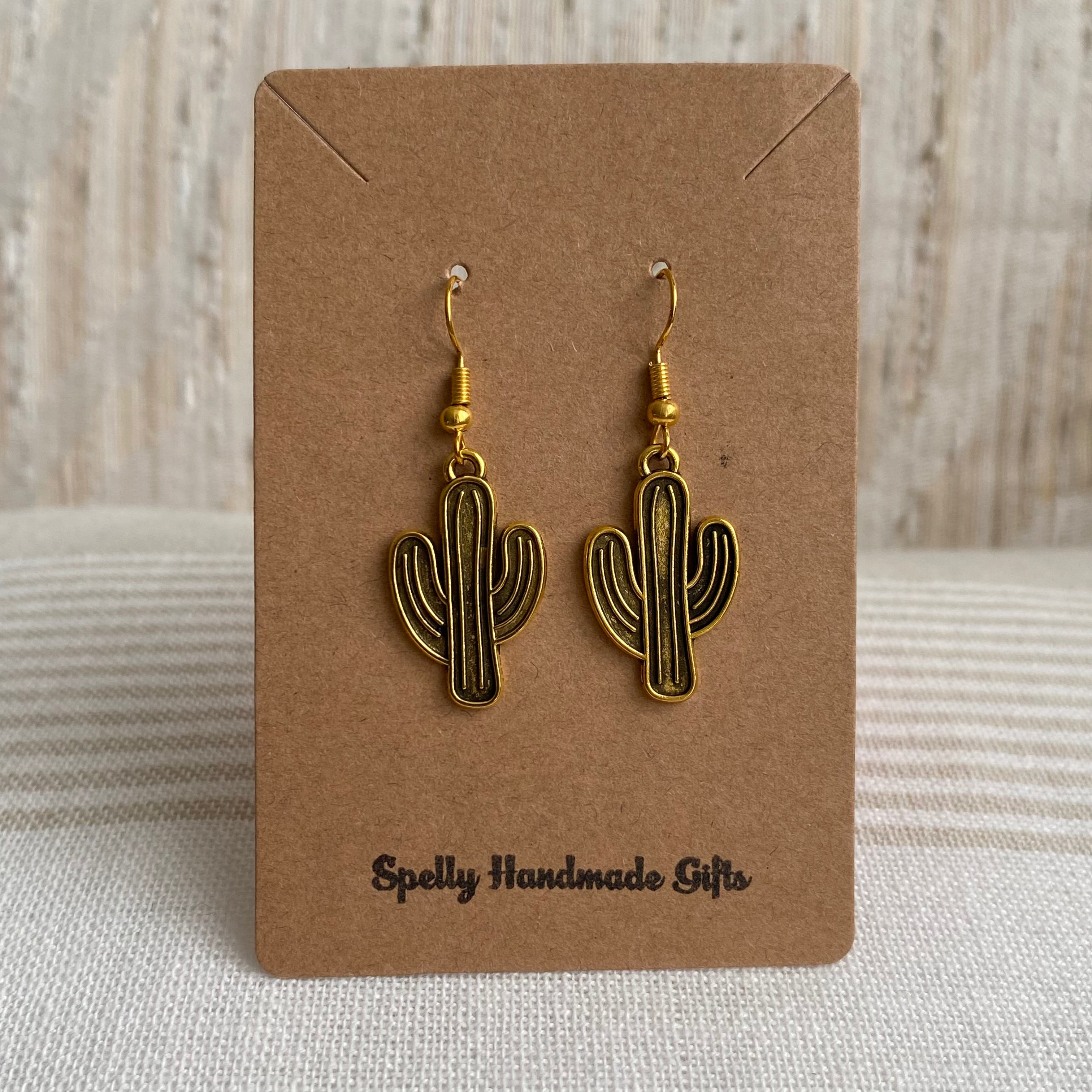 Gold Cactus Dangle Earrings
