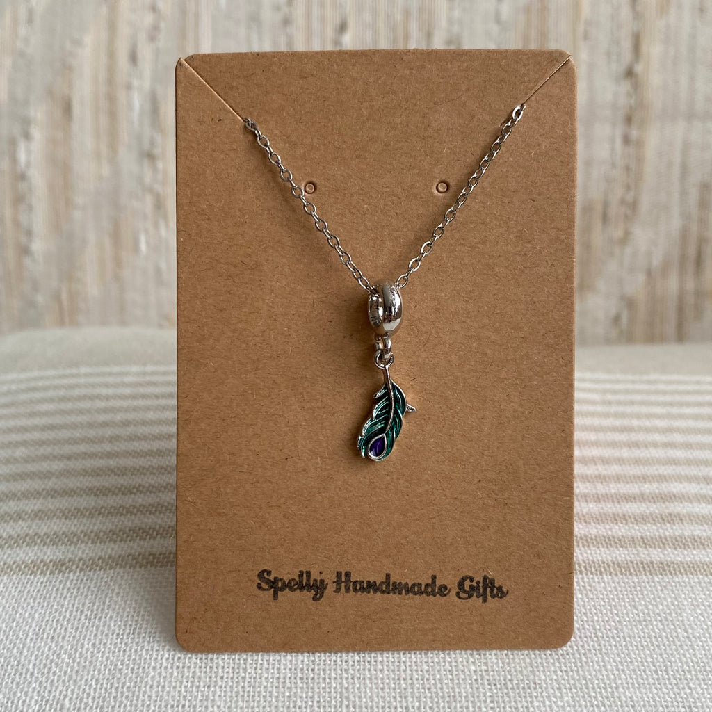 Silver Turquoise Feather Pendant Necklace