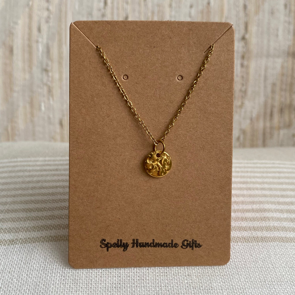 Gold Hammered Circle Pendant Necklace