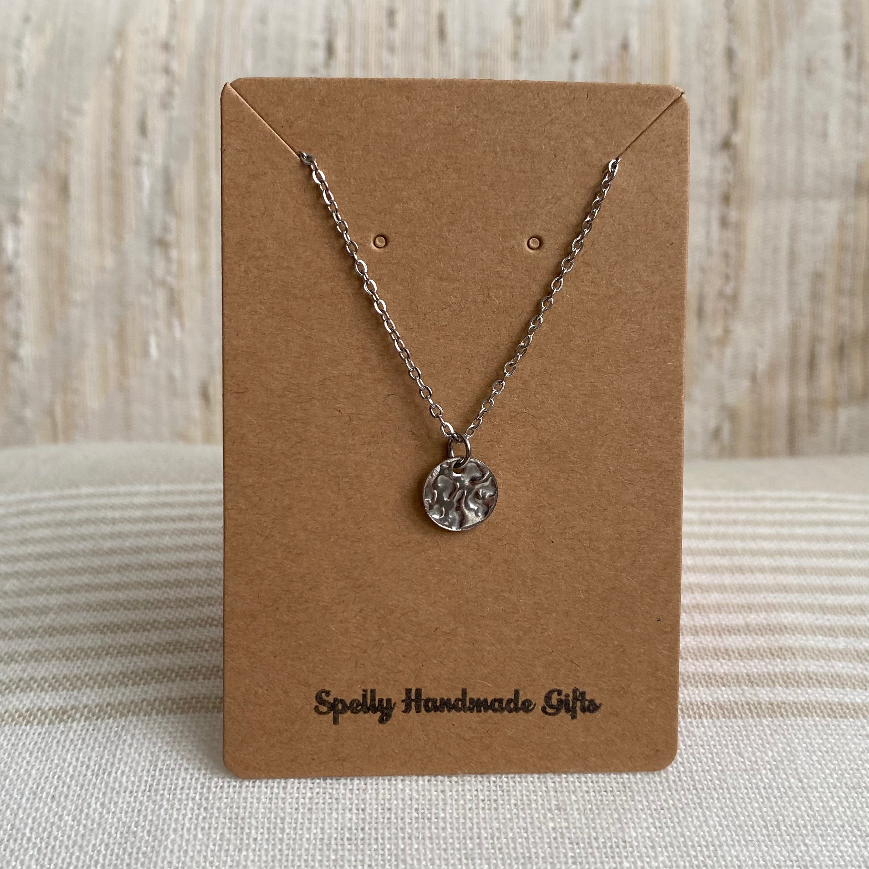 Silver Hammered Circle Pendant Necklace