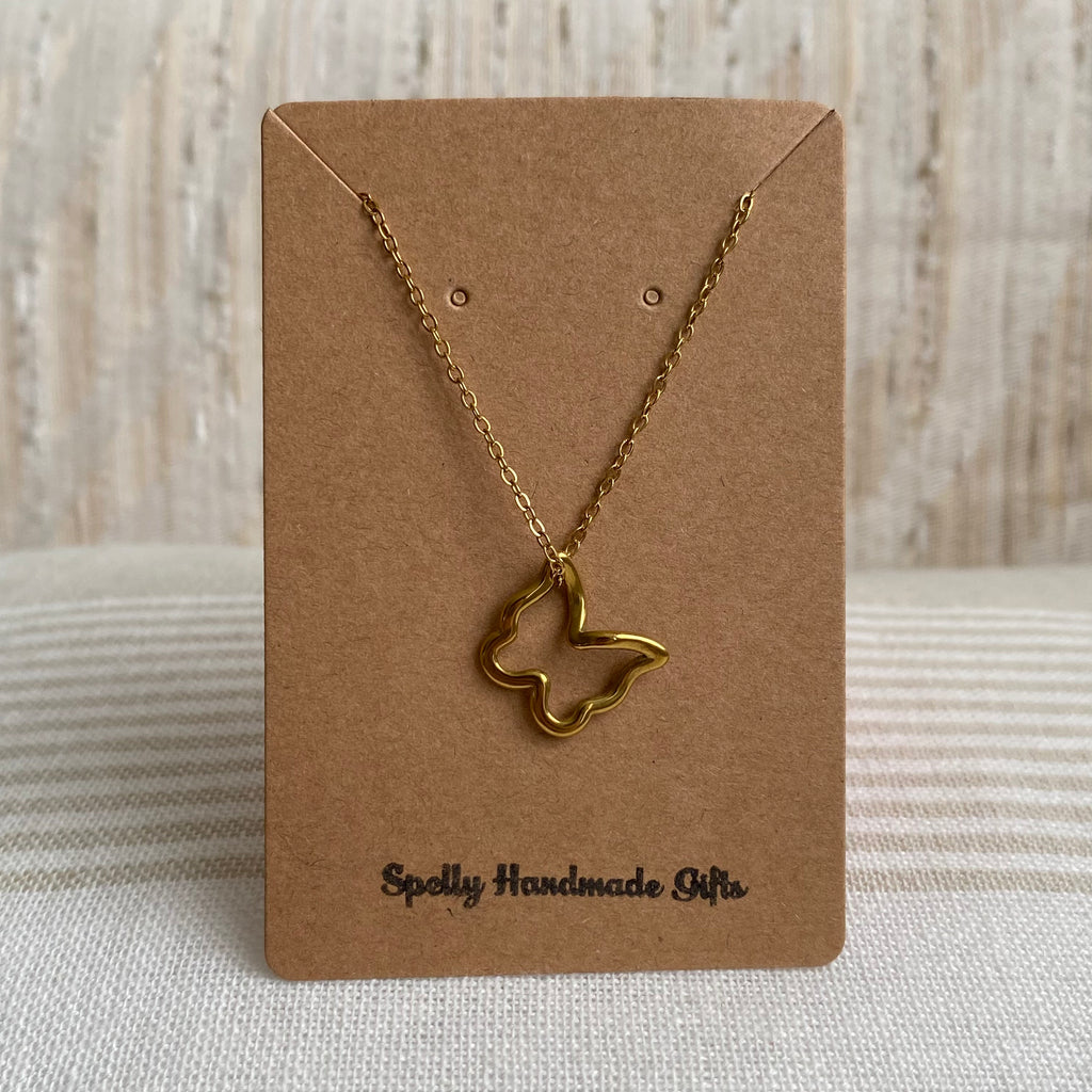 Gold Hollow Butterfly Pendant Necklace