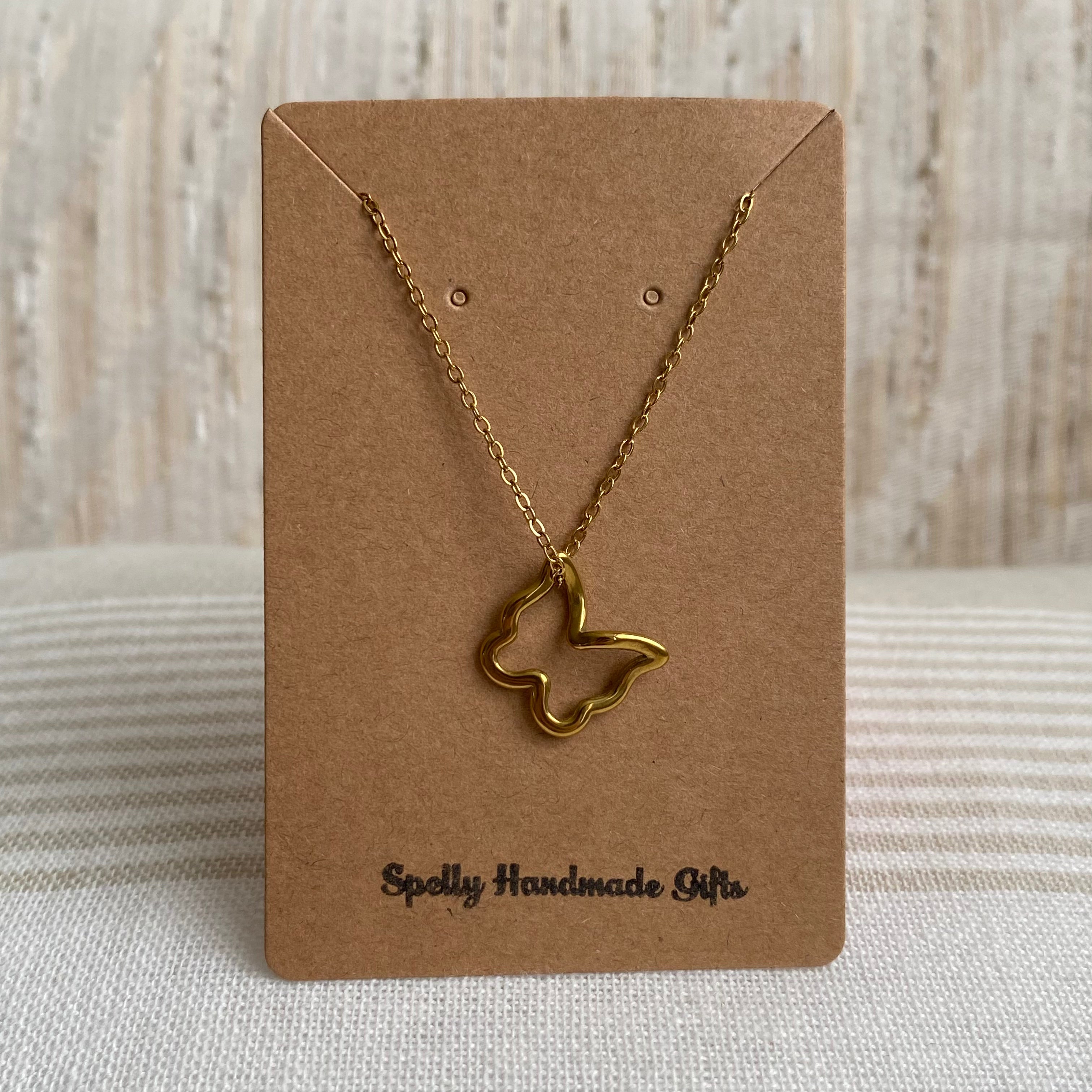 Gold Hollow Butterfly Pendant Necklace