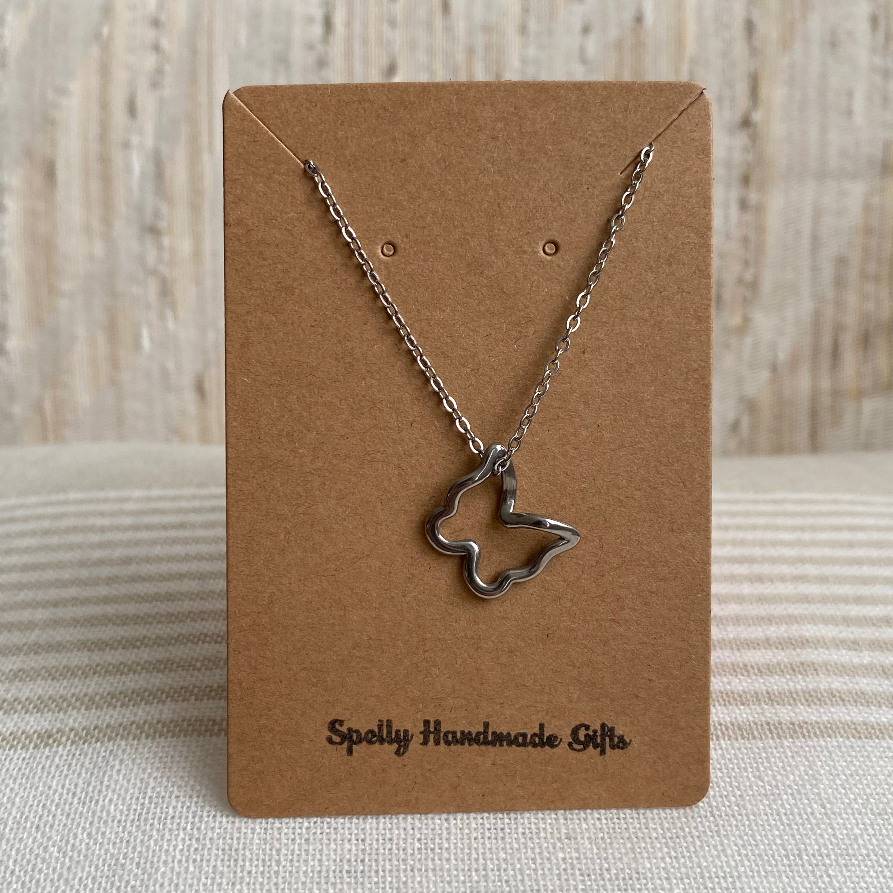 Silver Hollow Butterfly Pendant Necklace