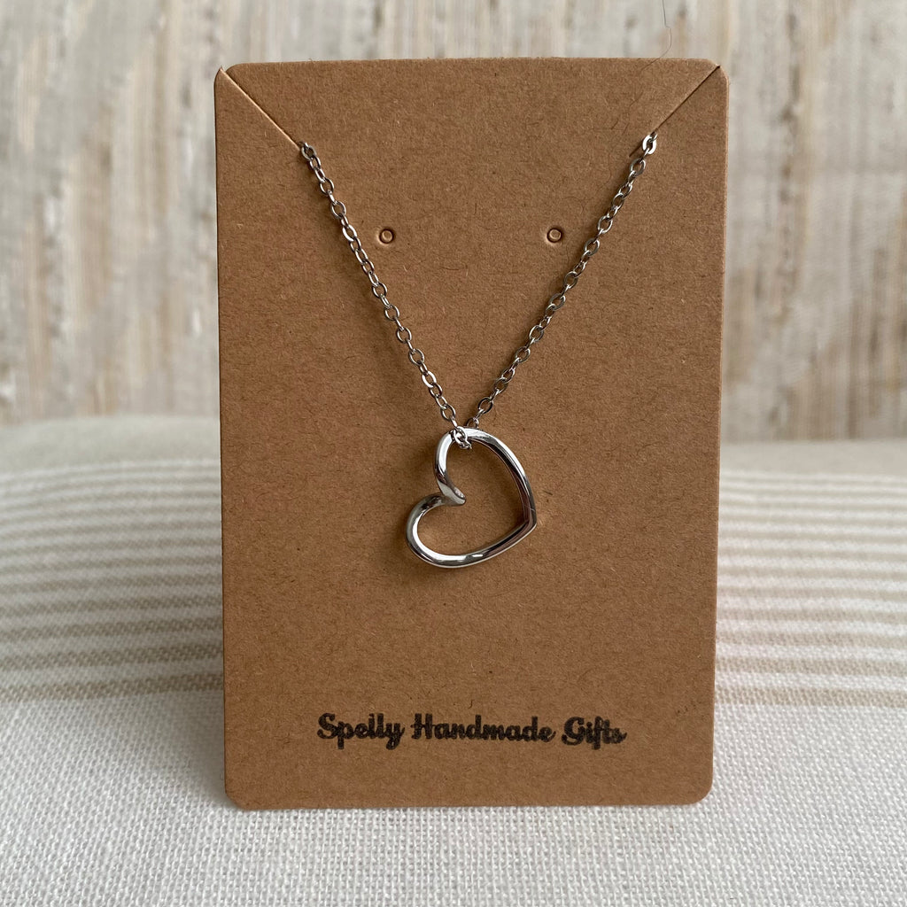 Silver Organically Shaped Heart Pendant Necklace