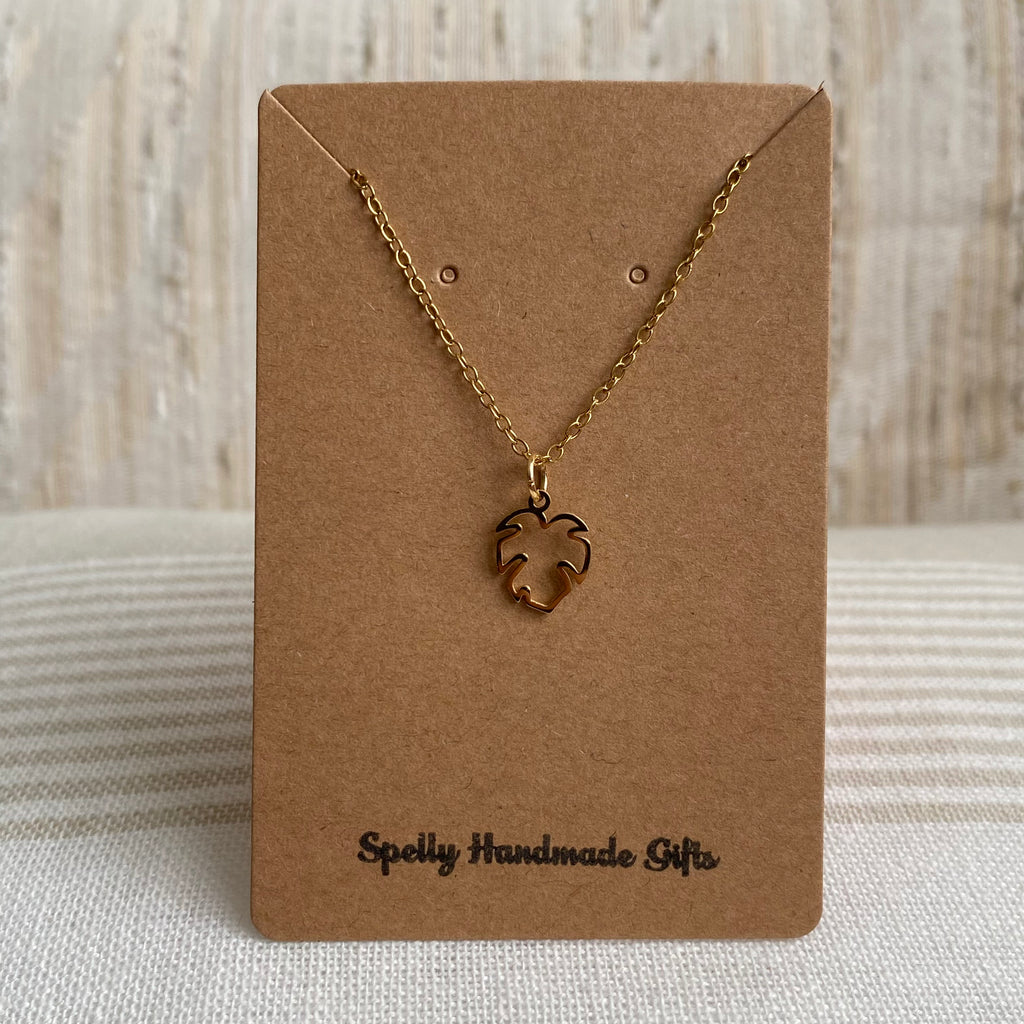 Gold Petite Hollow Tropical Palm Leaf Pendant Necklace