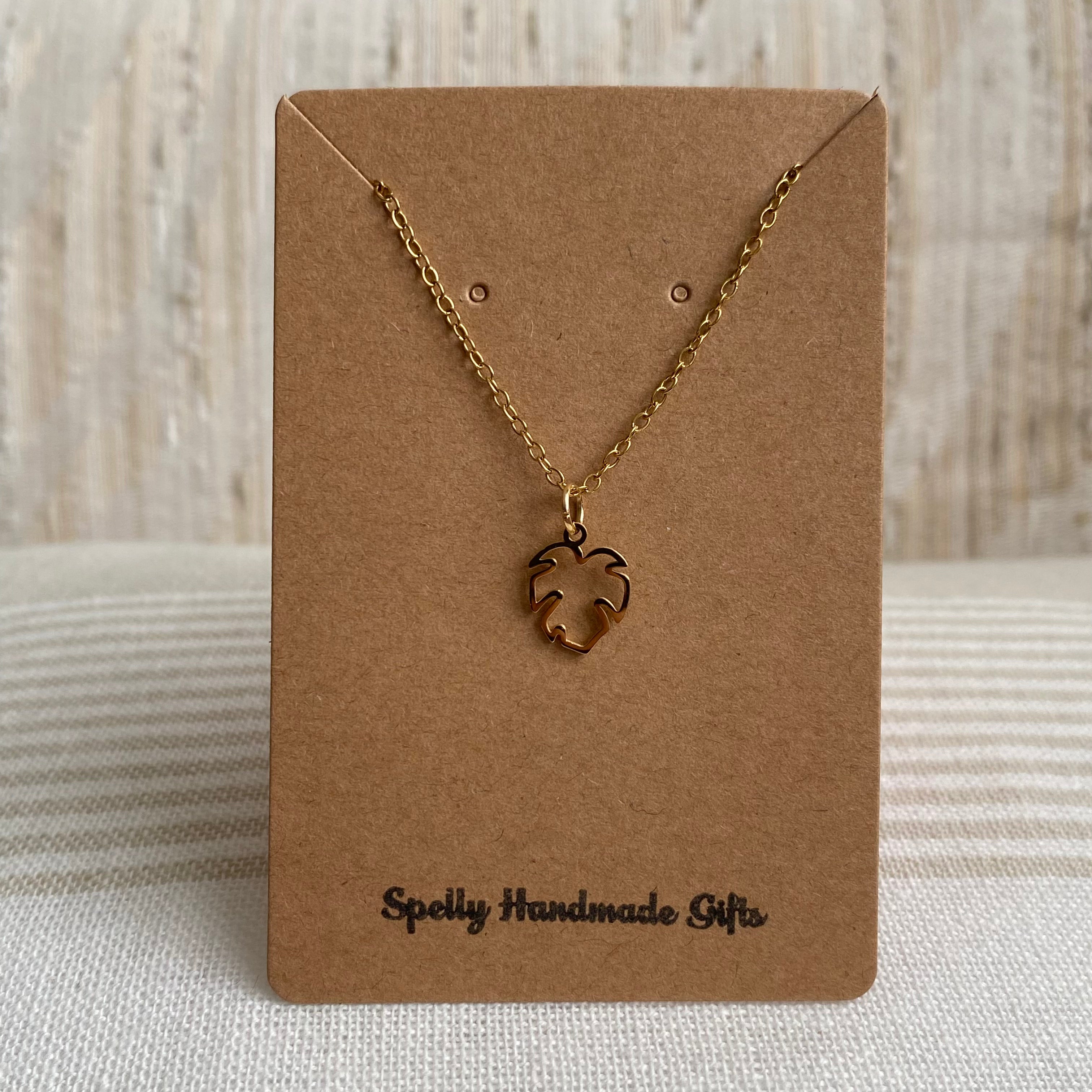 Gold Petite Hollow Tropical Palm Leaf Pendant Necklace