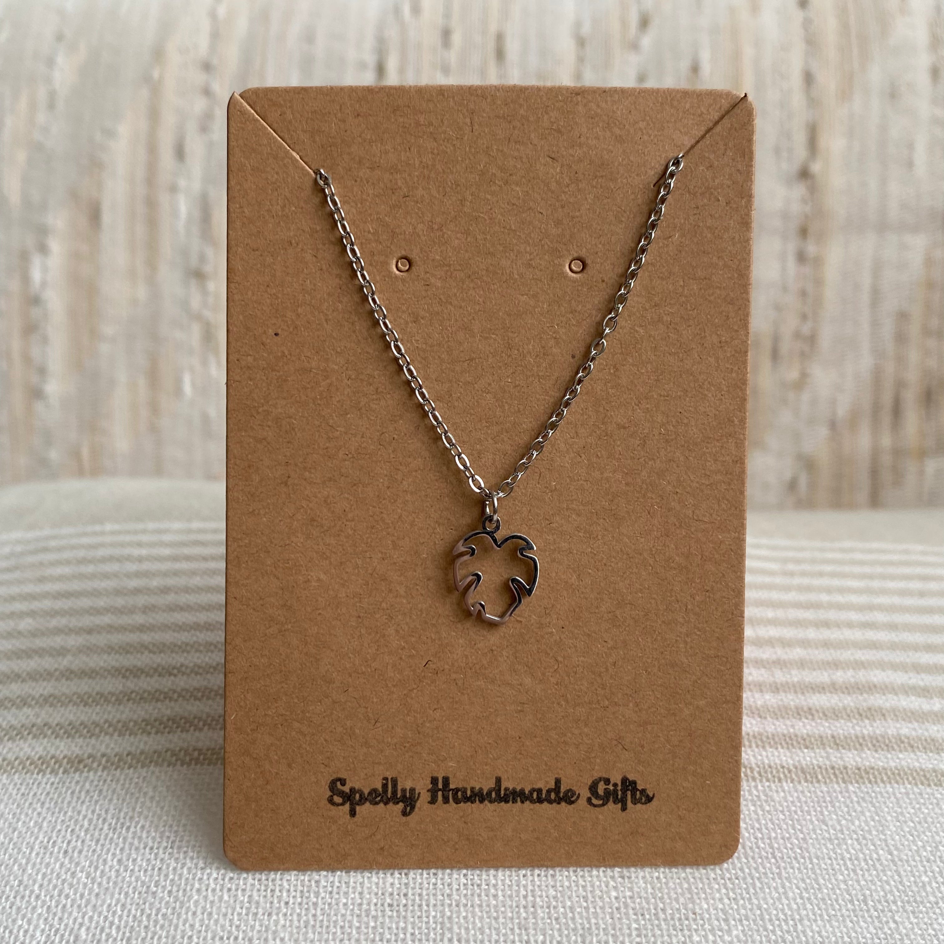 Silver Petite Hollow Tropical Palm Leaf Pendant Necklace