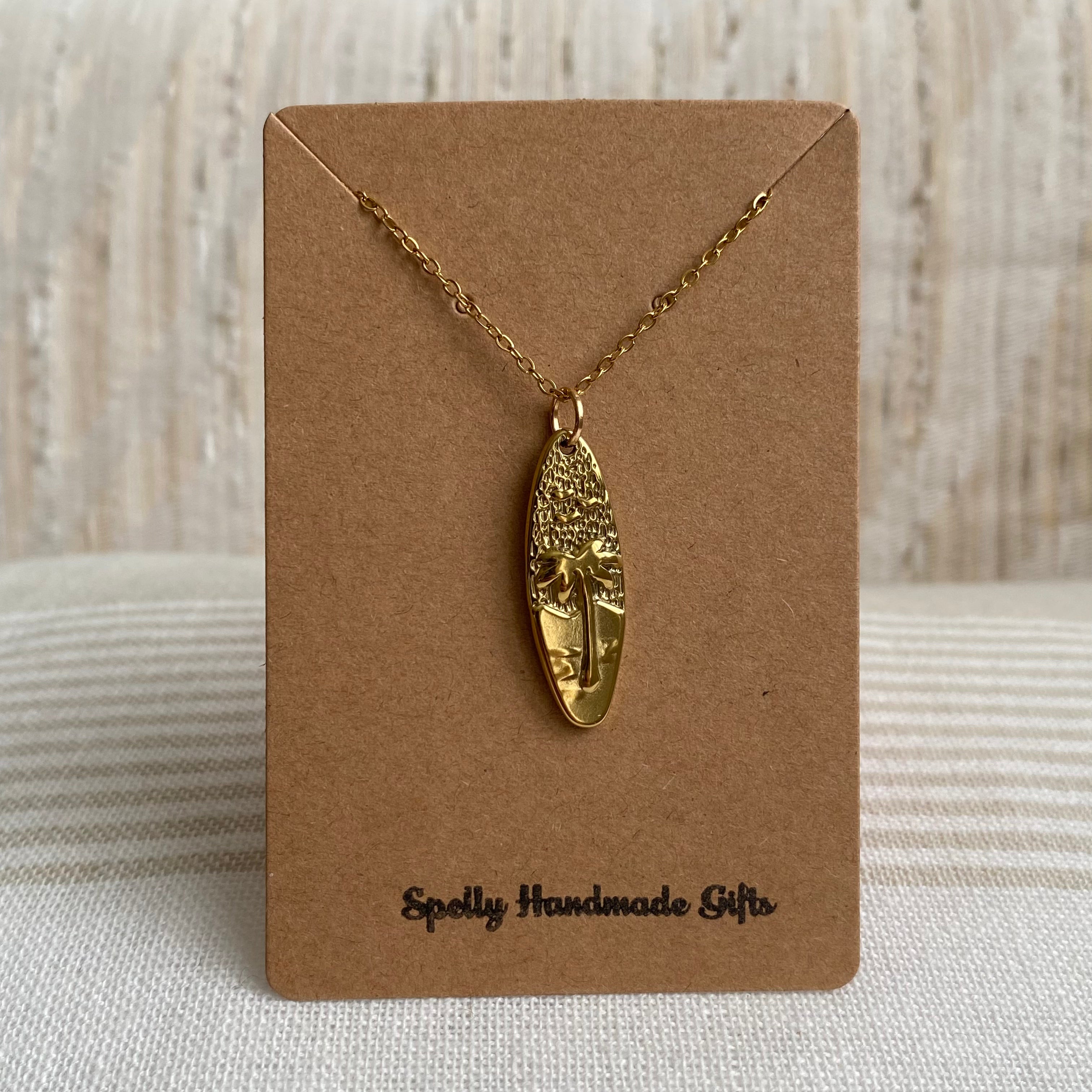 Gold Surfboard Pendant Necklace