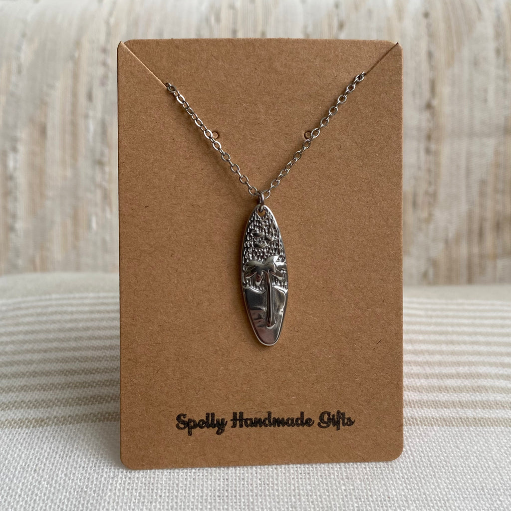 Silver Surfboard Pendant Necklace