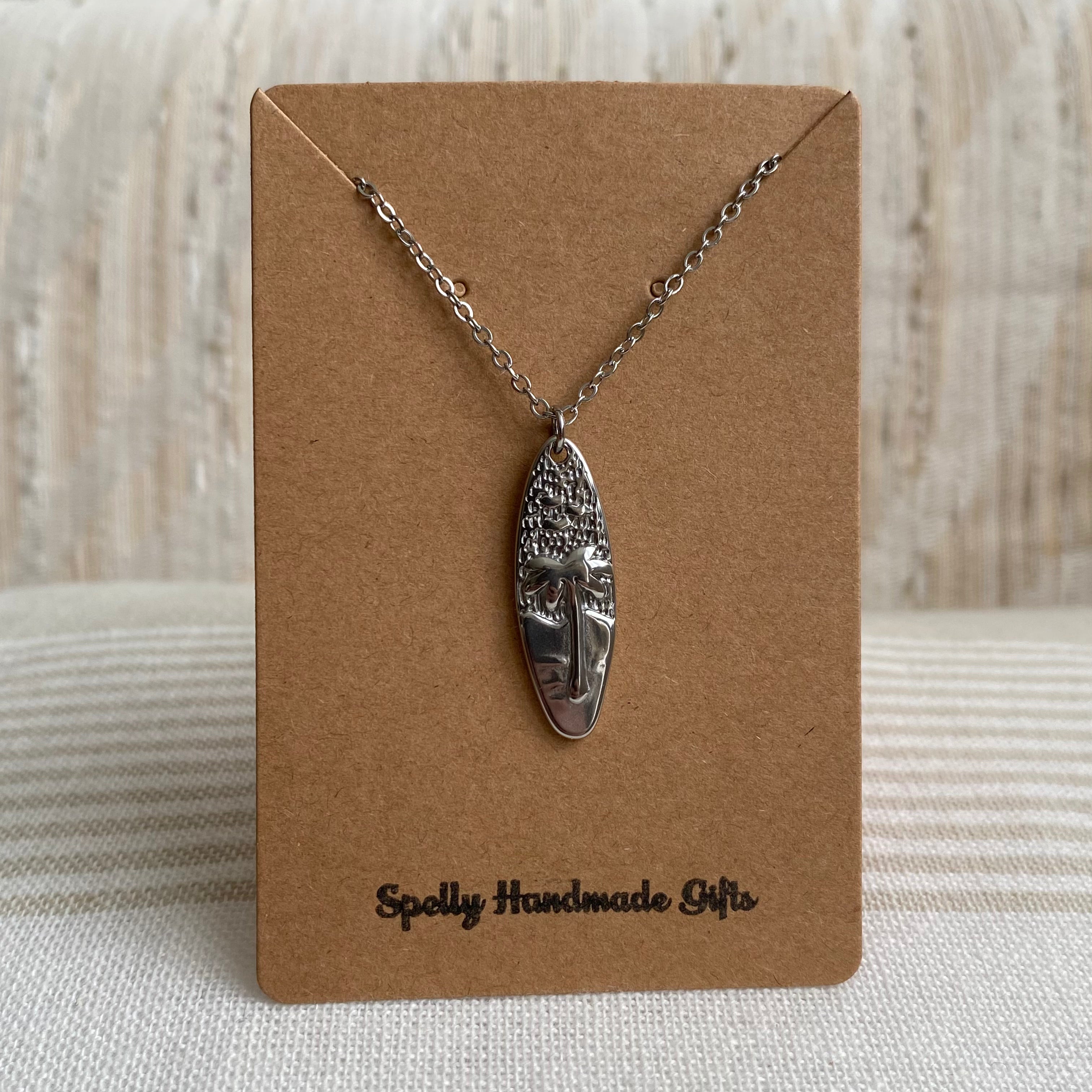 Silver Surfboard Pendant Necklace