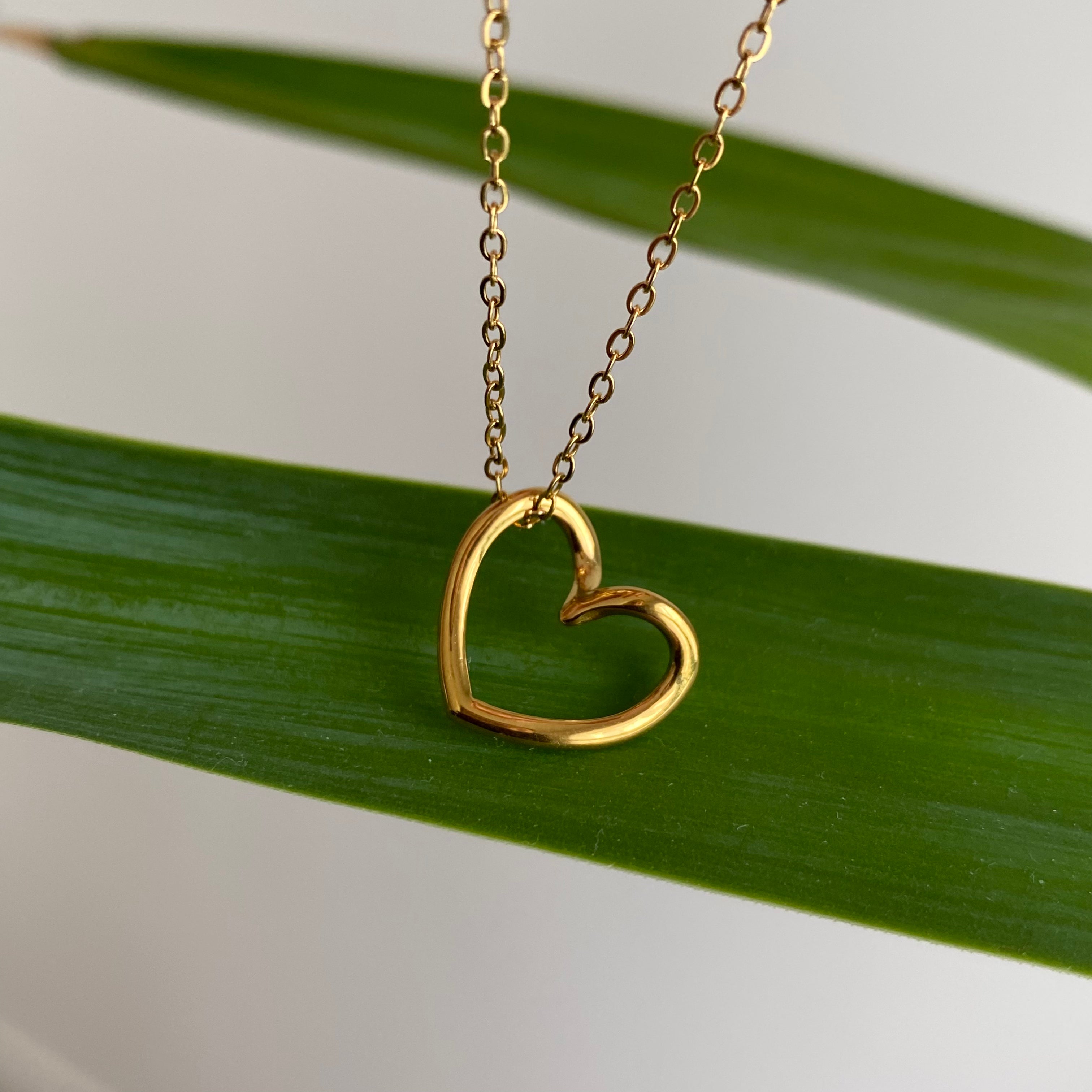 Gold Organically Shaped Heart Pendant Necklace